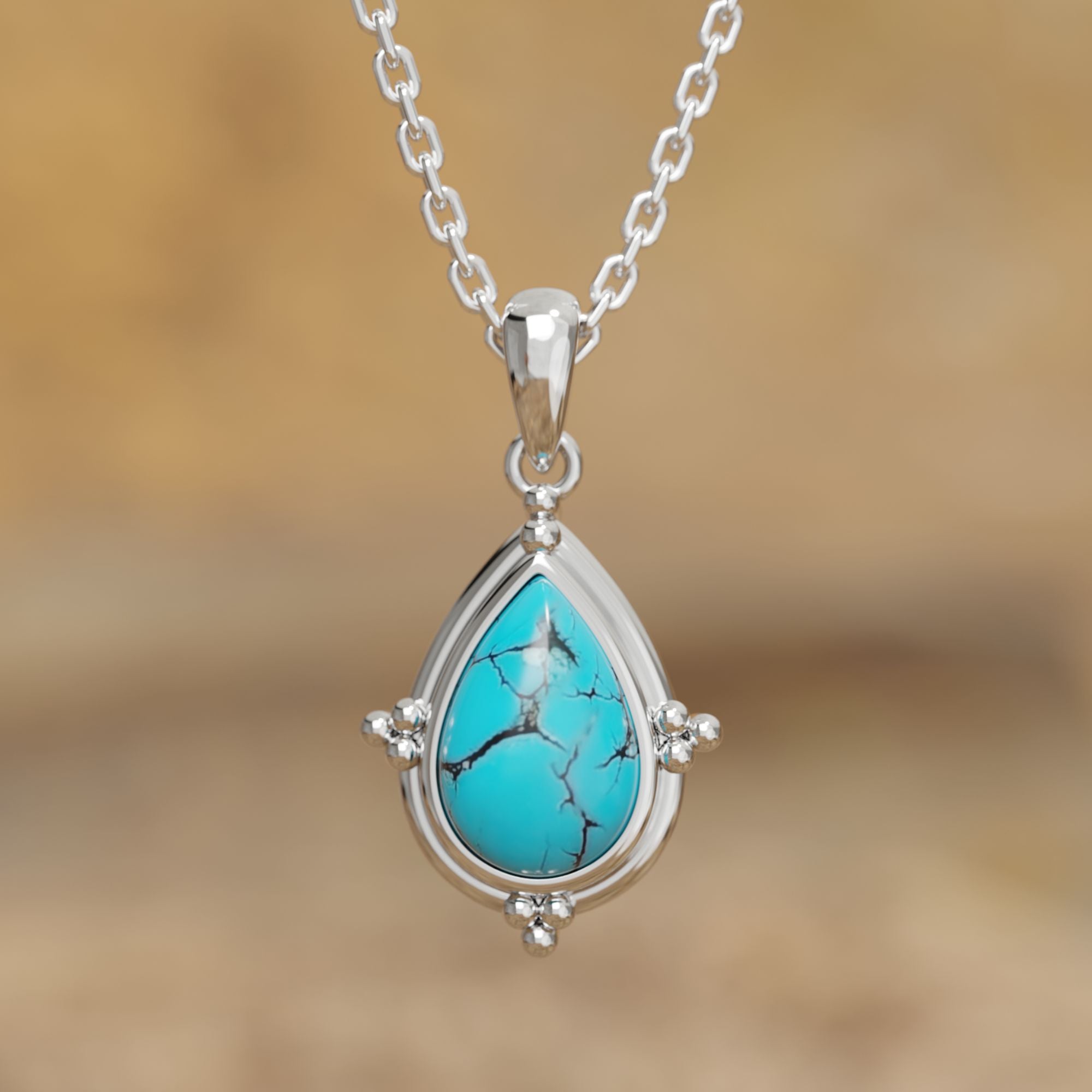 Unique 925 popular Sterling Silver Turquoise Necklace