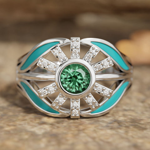 Radiant Sunburst Ring - Emerald