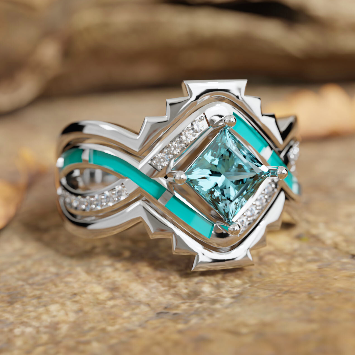 Cascading Ridges Ring - Aquamarine