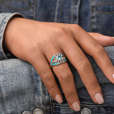 Radiant Sunburst Ring - Aquamarine