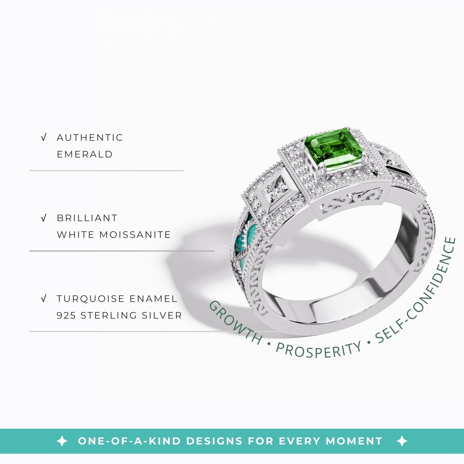 Azure Lighthouse Ring - Emerald - Serene Western