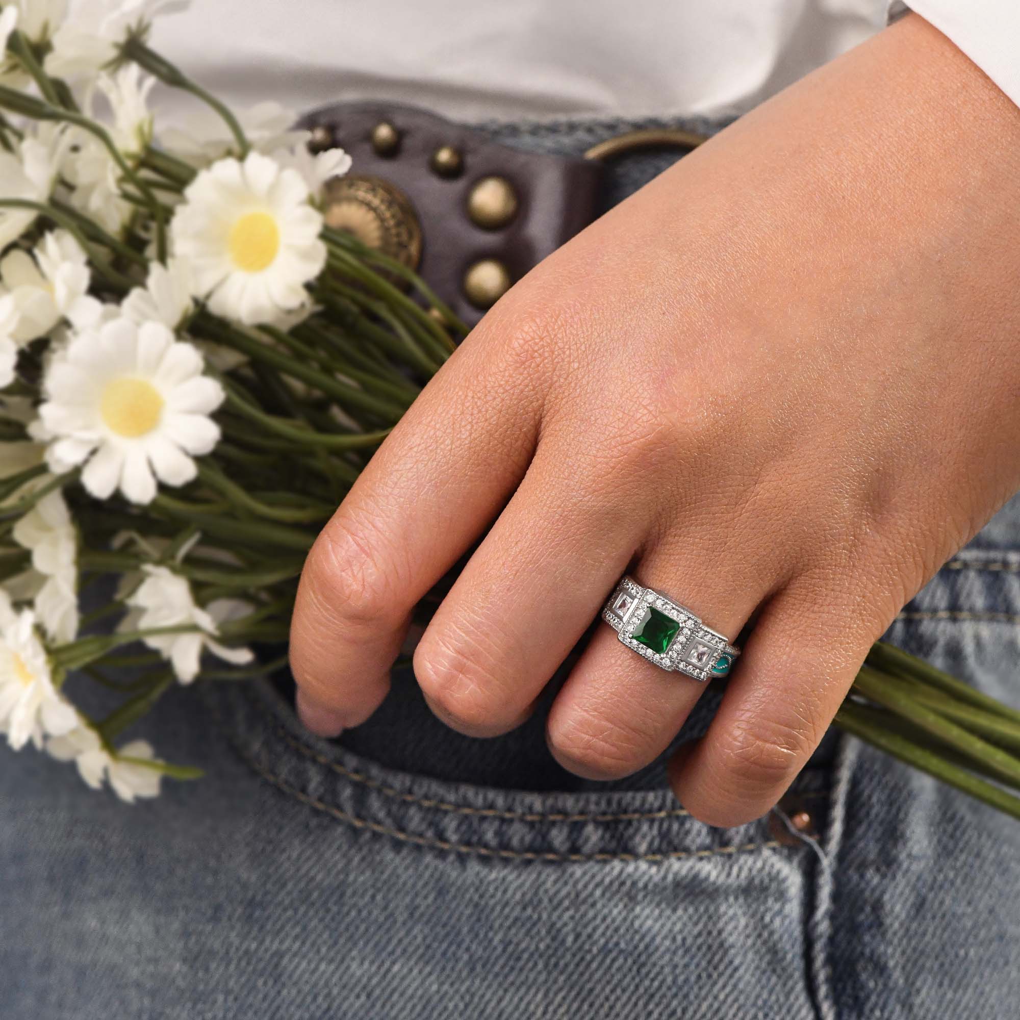 Azure Lighthouse Ring - Emerald - Serene Western