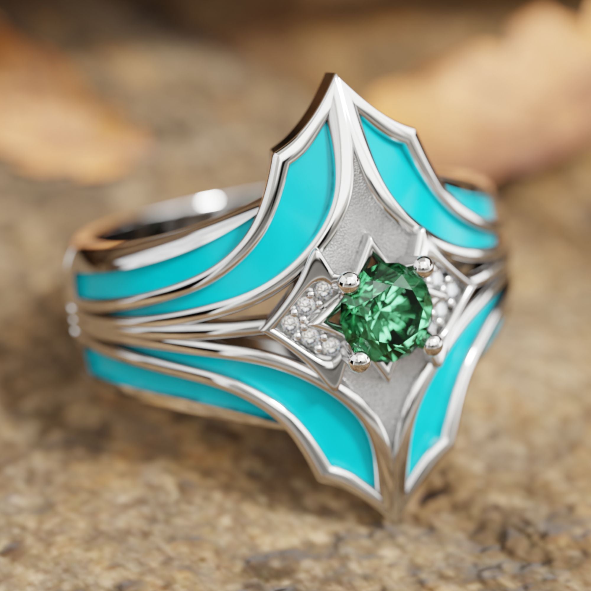 Canyon Wings Ring - Emerald - Serene Western