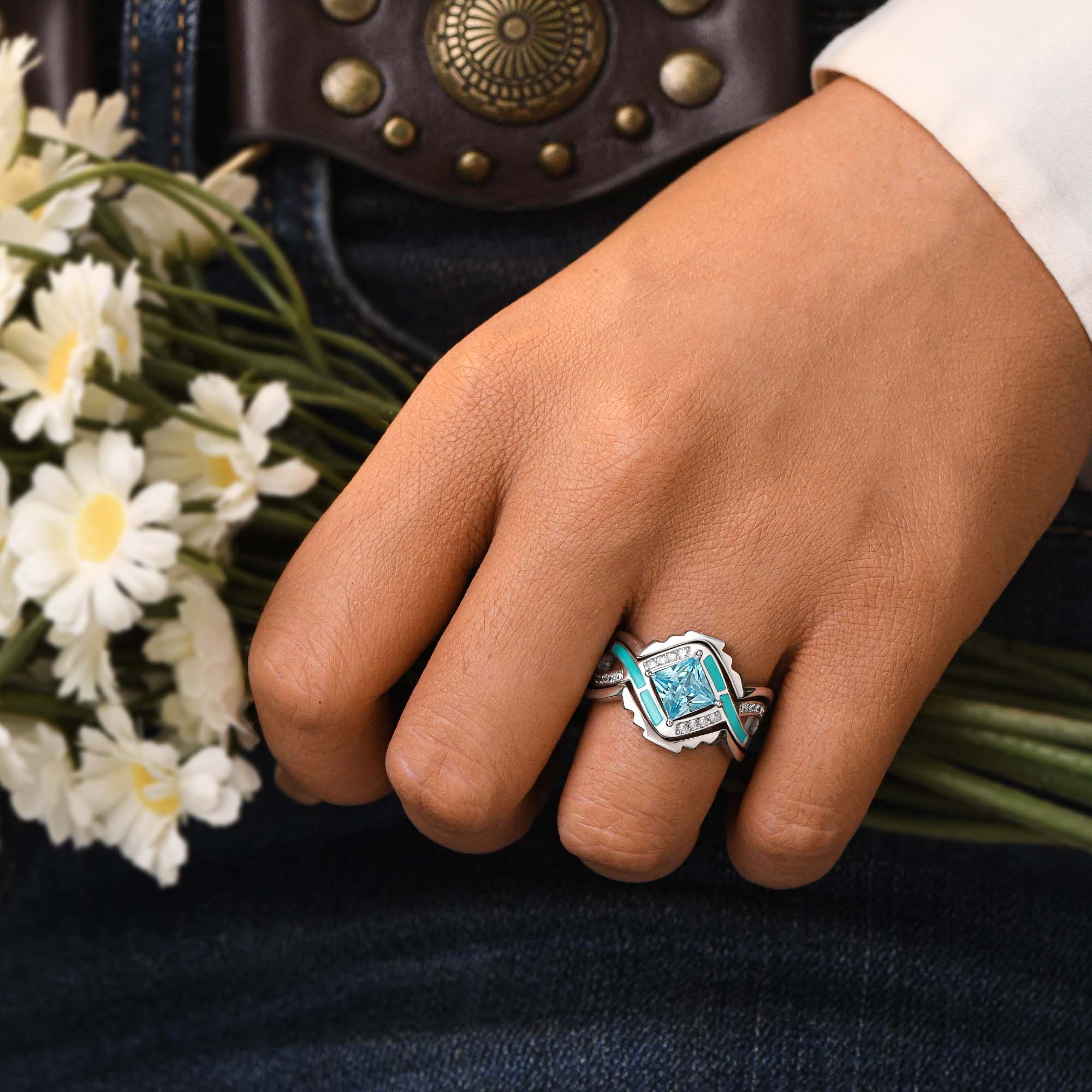 Cascading Ridges Ring - Aquamarine - Serene Western