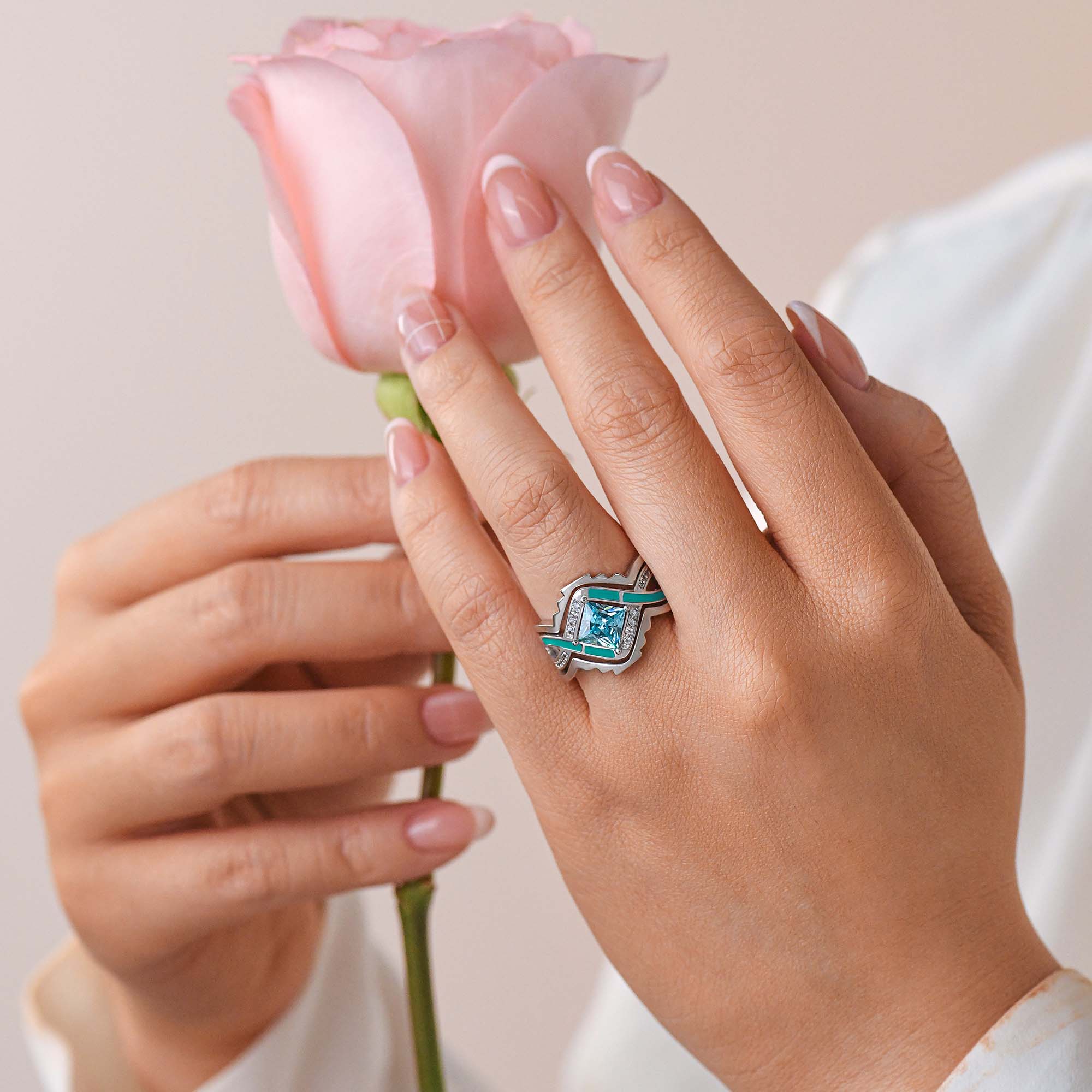 Cascading Ridges Ring - Aquamarine - Serene Western