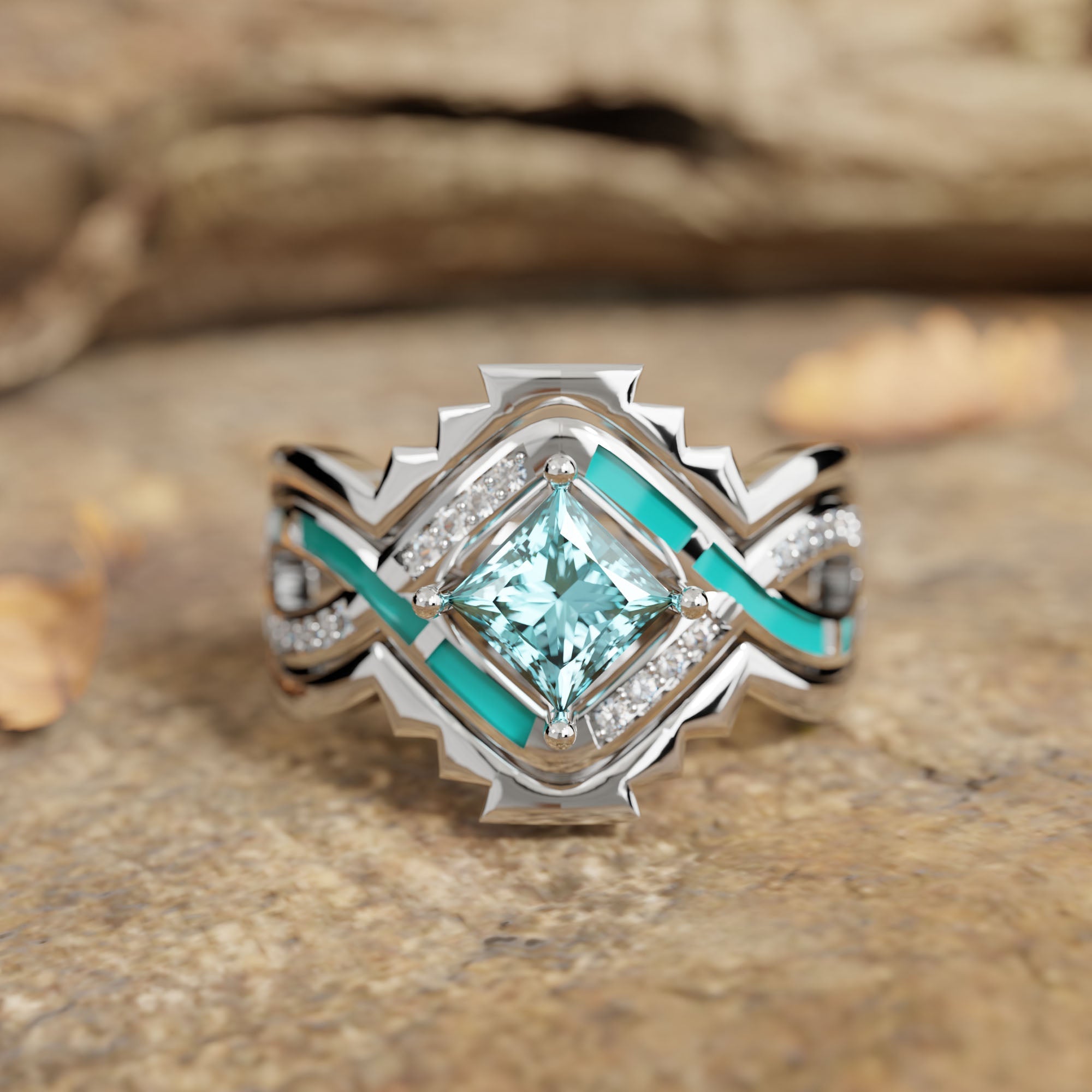 Cascading Ridges Ring - Aquamarine - Serene Western