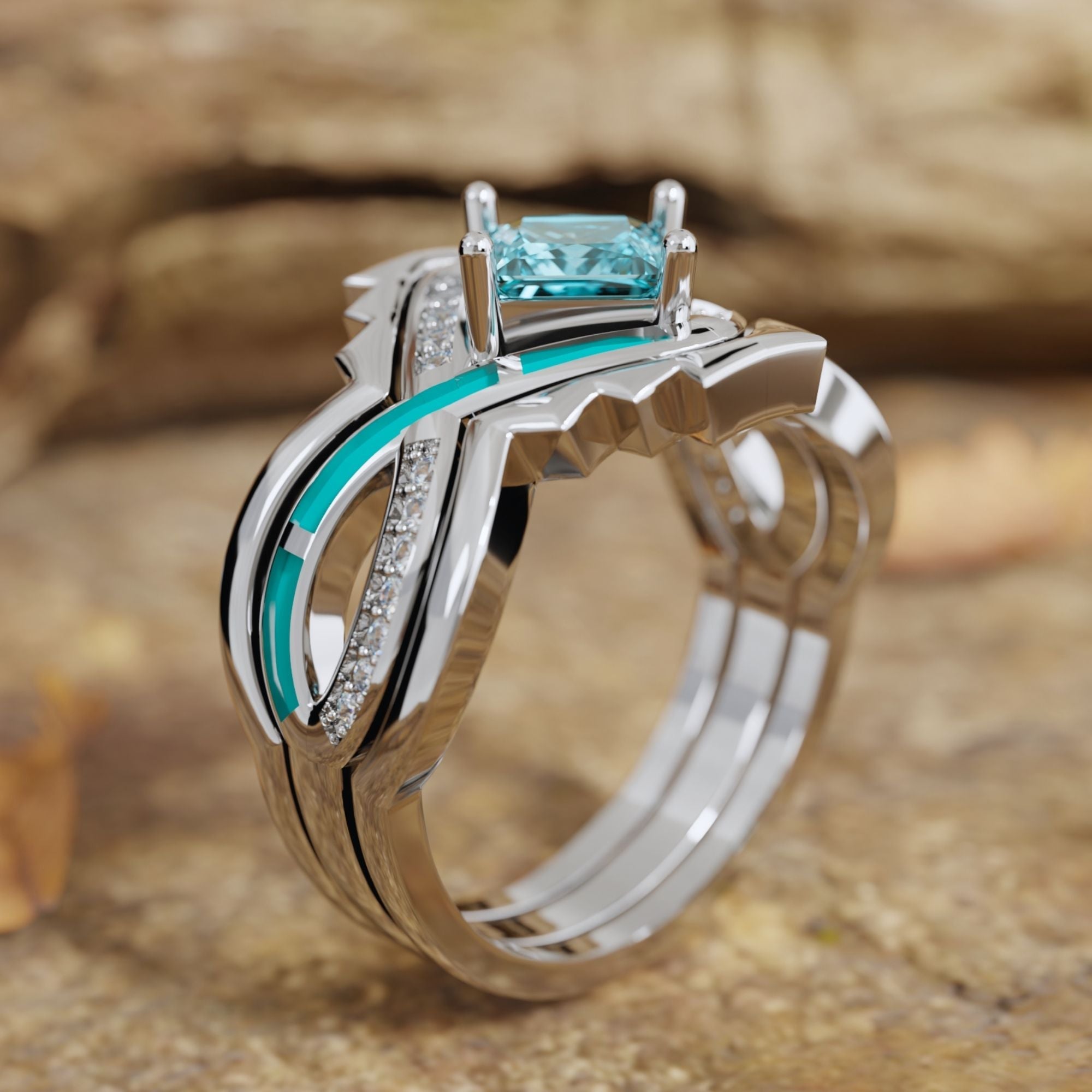 Cascading Ridges Ring - Aquamarine - Serene Western