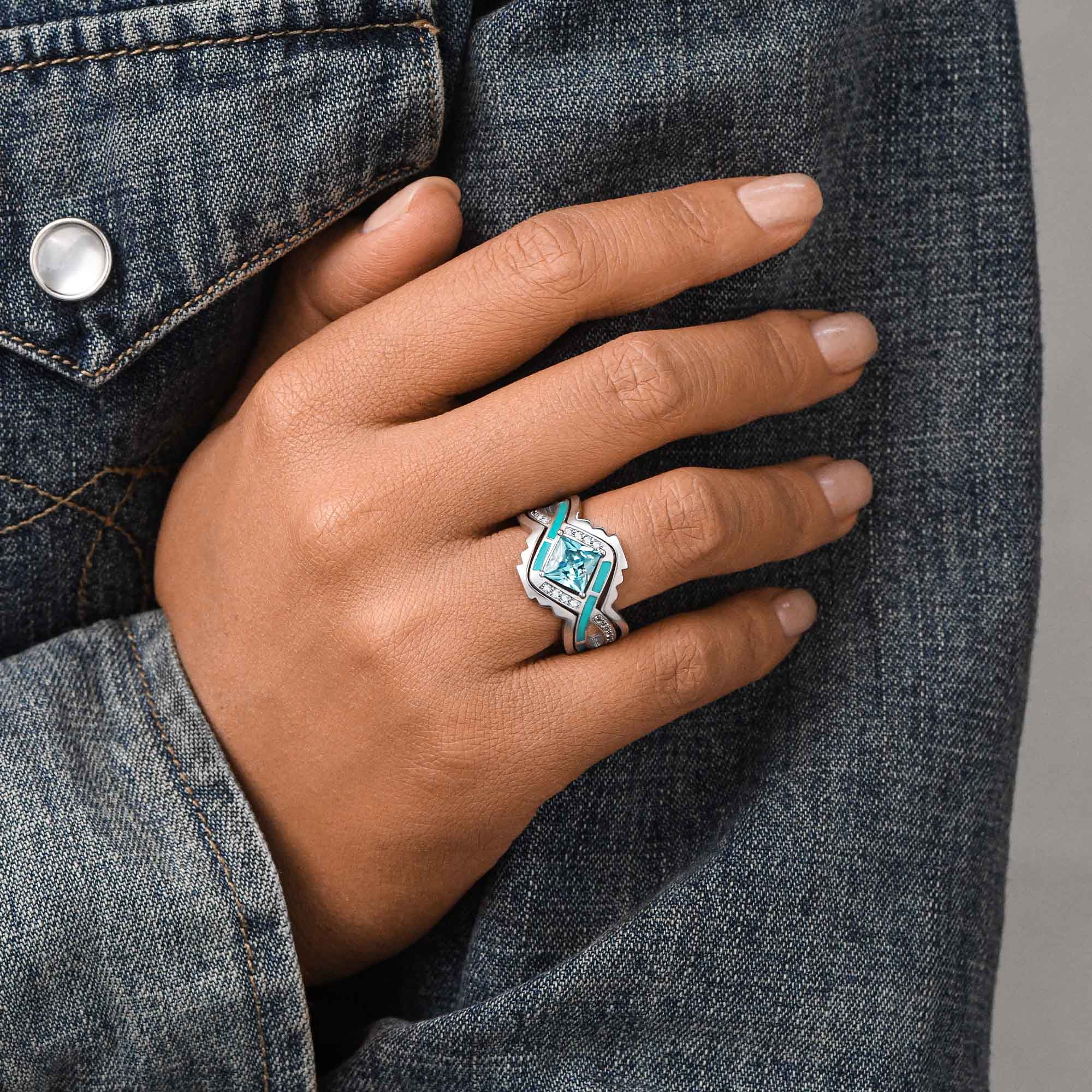 Cascading Ridges Ring - Aquamarine - Serene Western