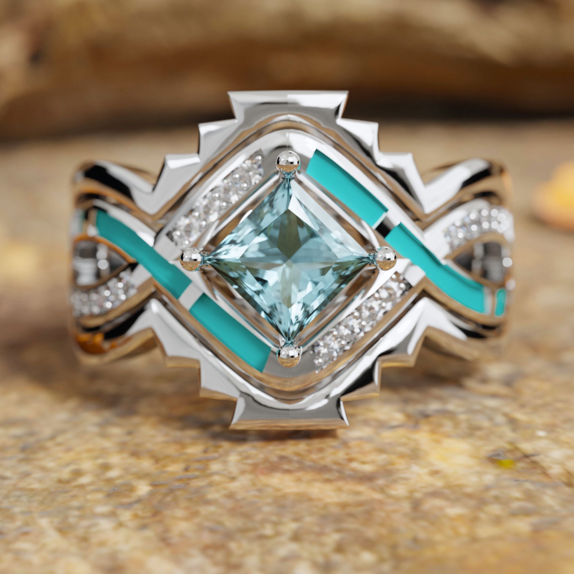 Cascading Ridges Ring - Aquamarine - Serene Western