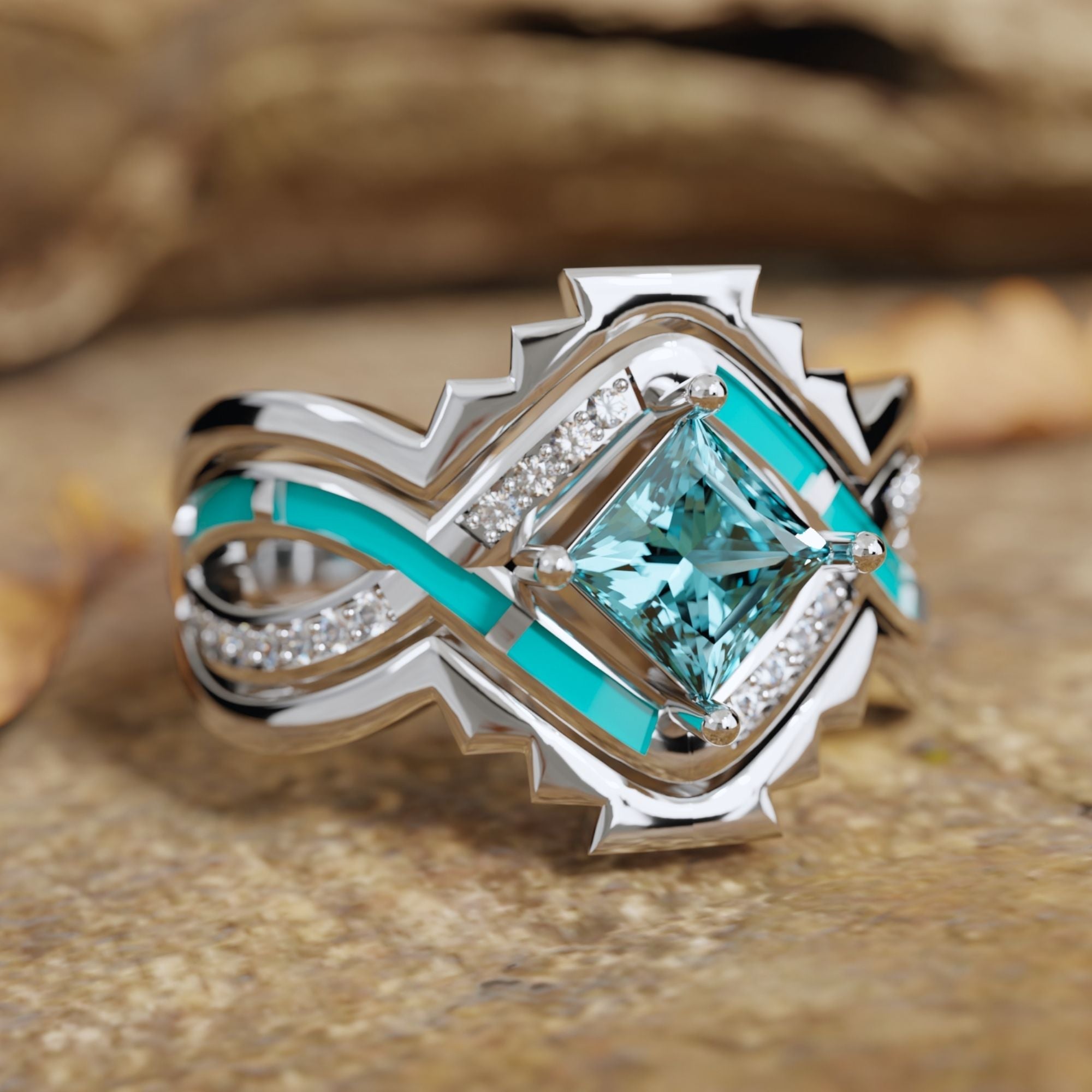 Cascading Ridges Ring - Aquamarine - Serene Western