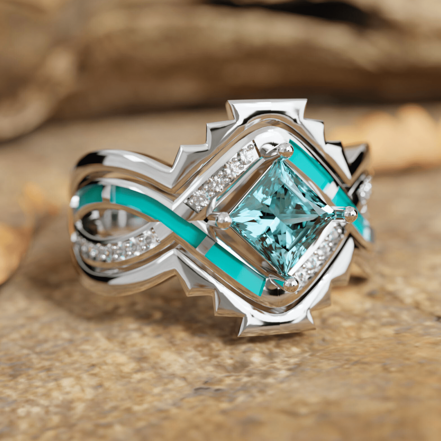 Cascading Ridges Ring - Aquamarine - Serene Western