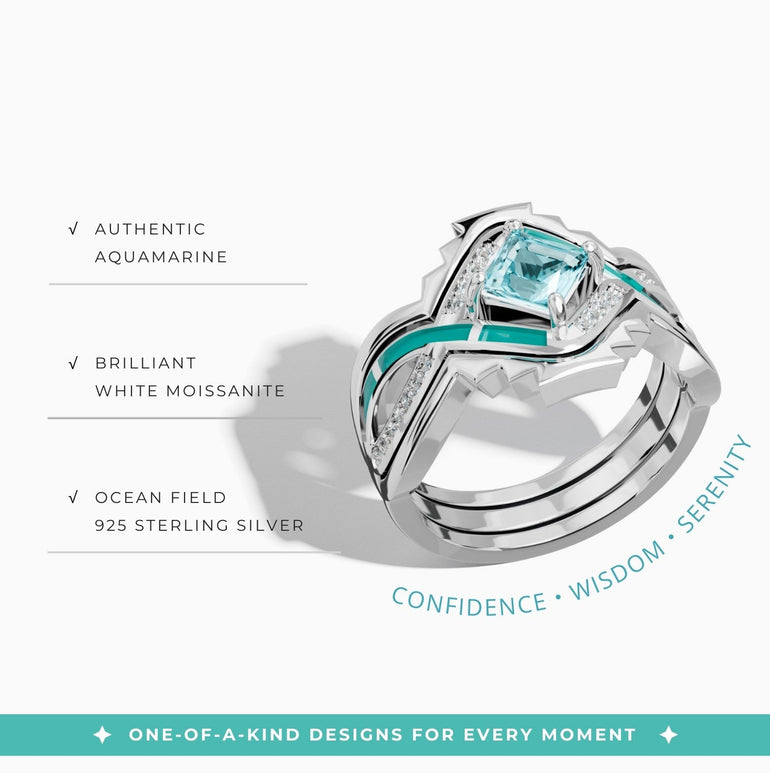 Cascading Ridges Ring - Aquamarine - Serene Western