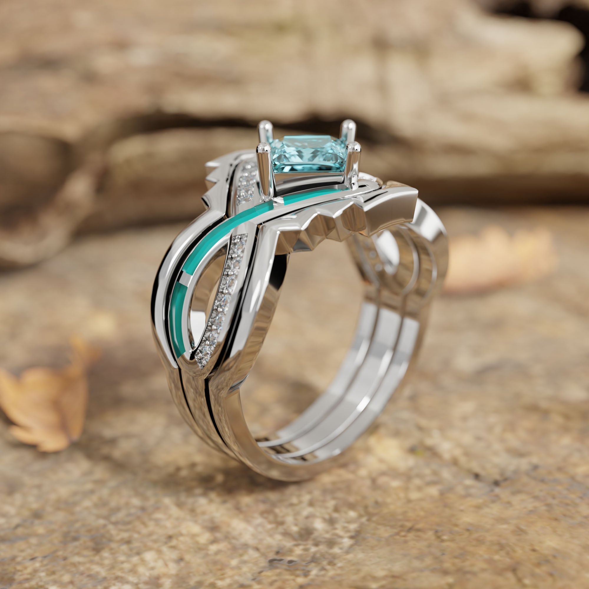 Cascading Ridges Ring - Aquamarine - Serene Western