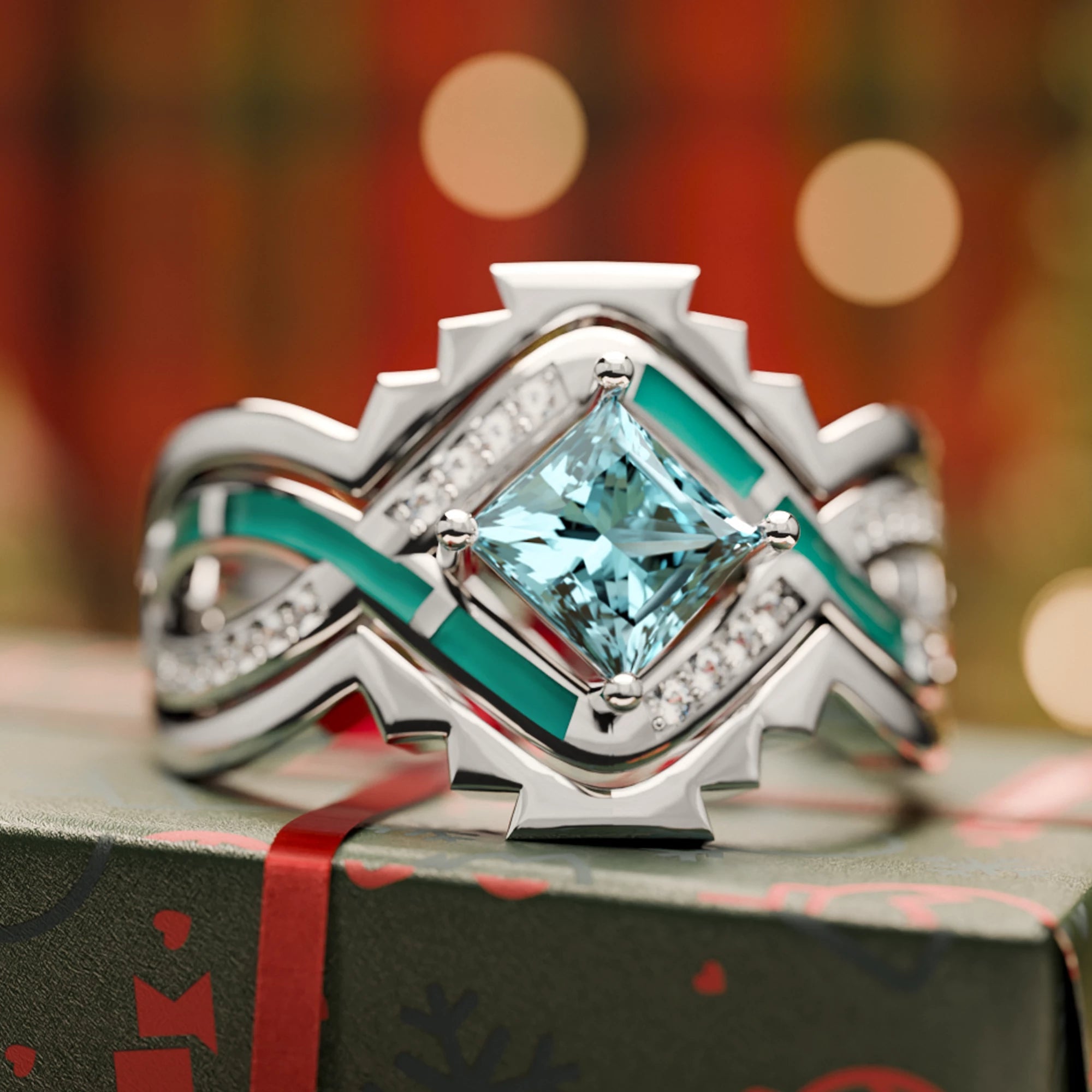 Cascading Ridges Ring - Aquamarine - Serene Western