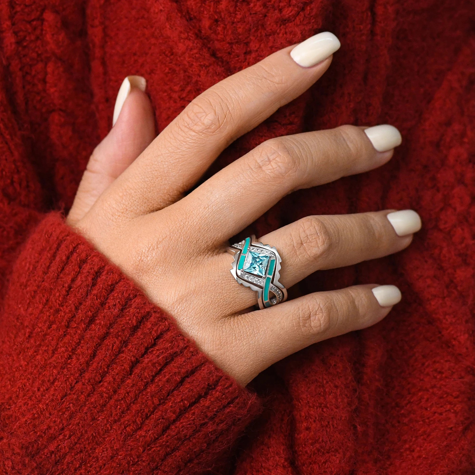 Cascading Ridges Ring - Aquamarine - Serene Western