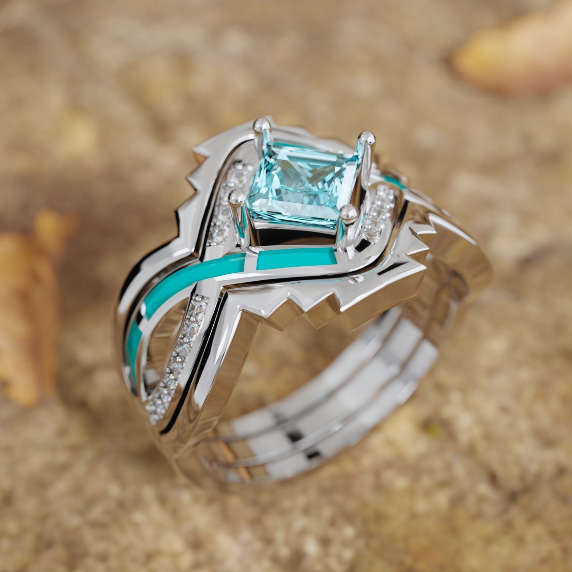 Cascading Ridges Ring - Aquamarine - Serene Western