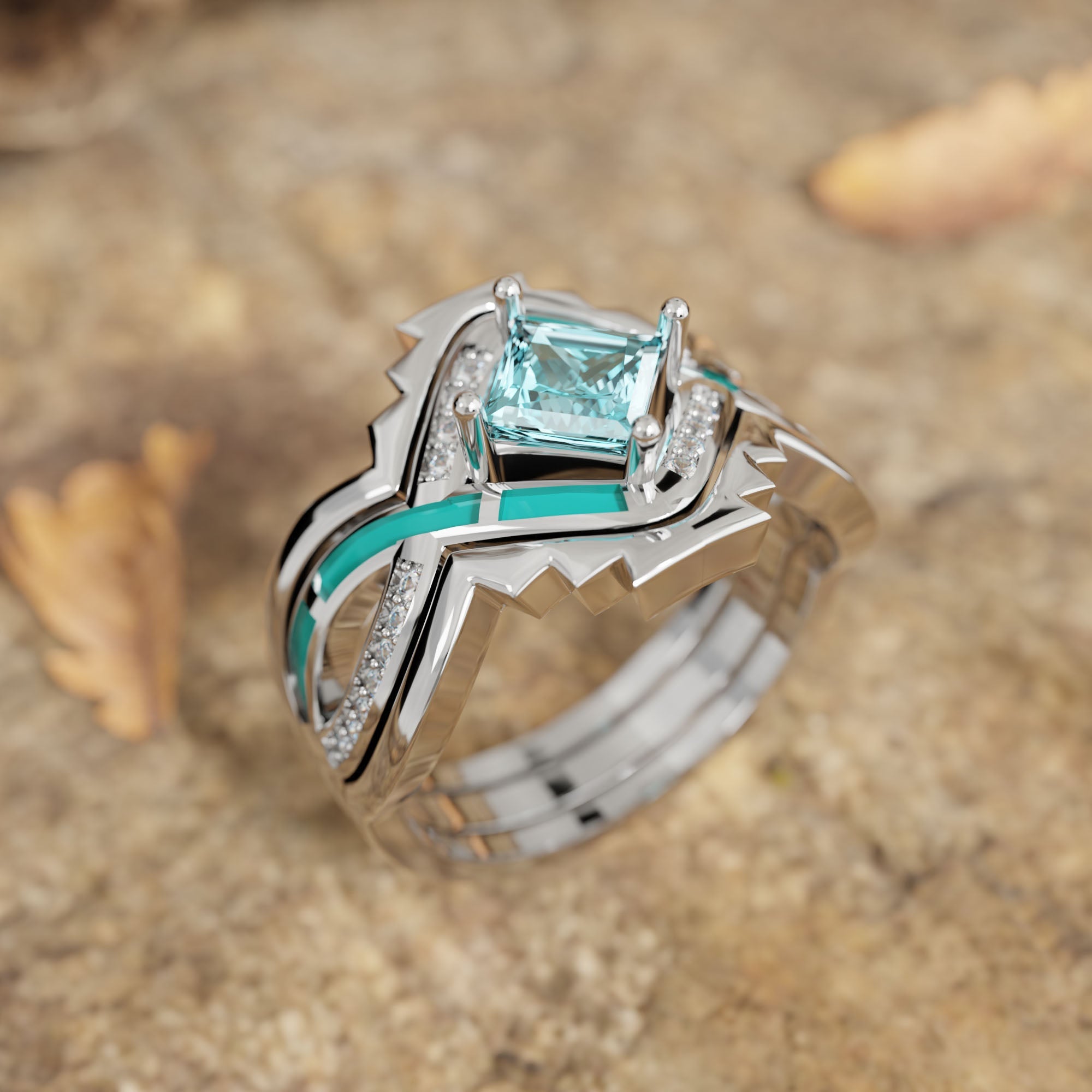 Cascading Ridges Ring - Aquamarine - Serene Western