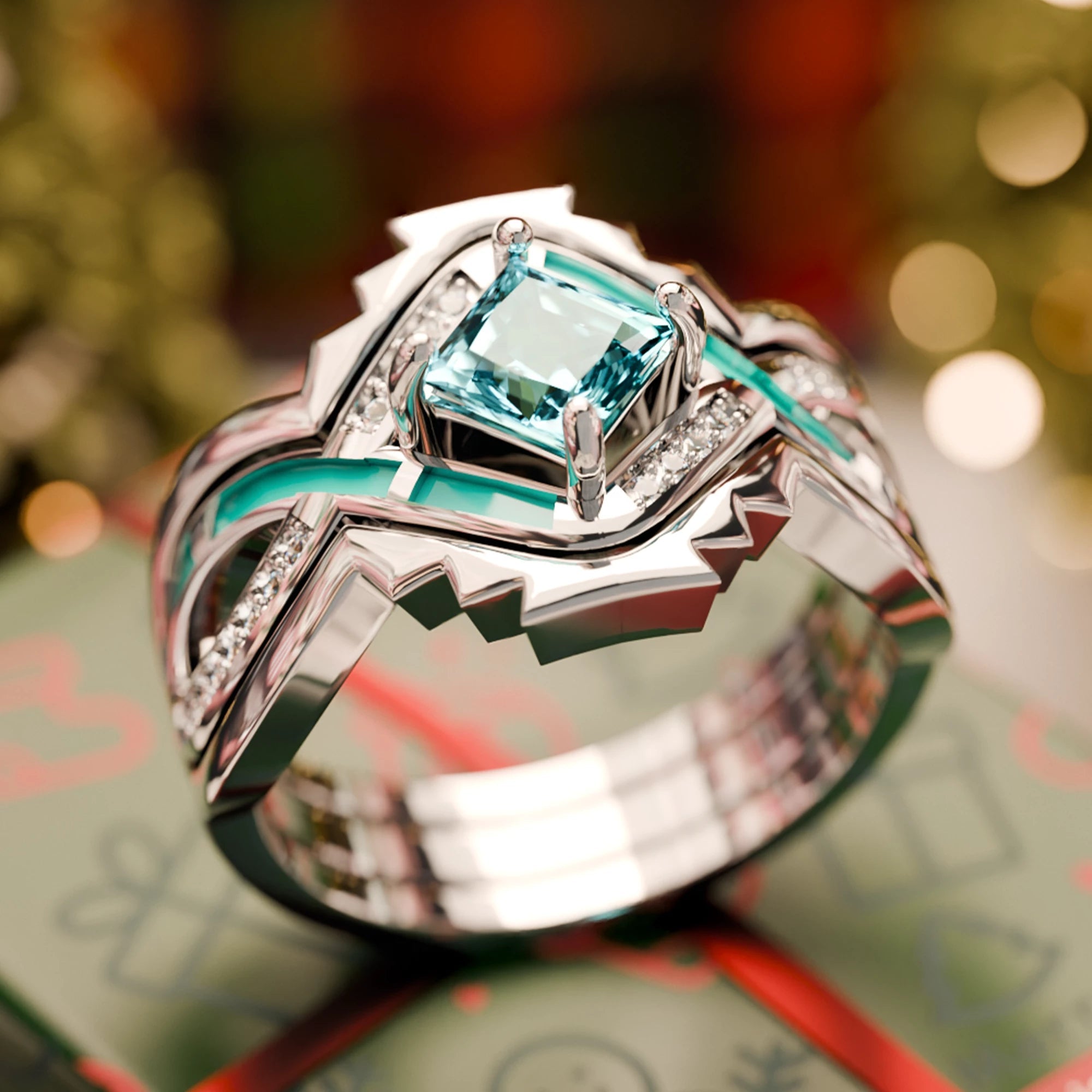 Cascading Ridges Ring - Aquamarine - Serene Western