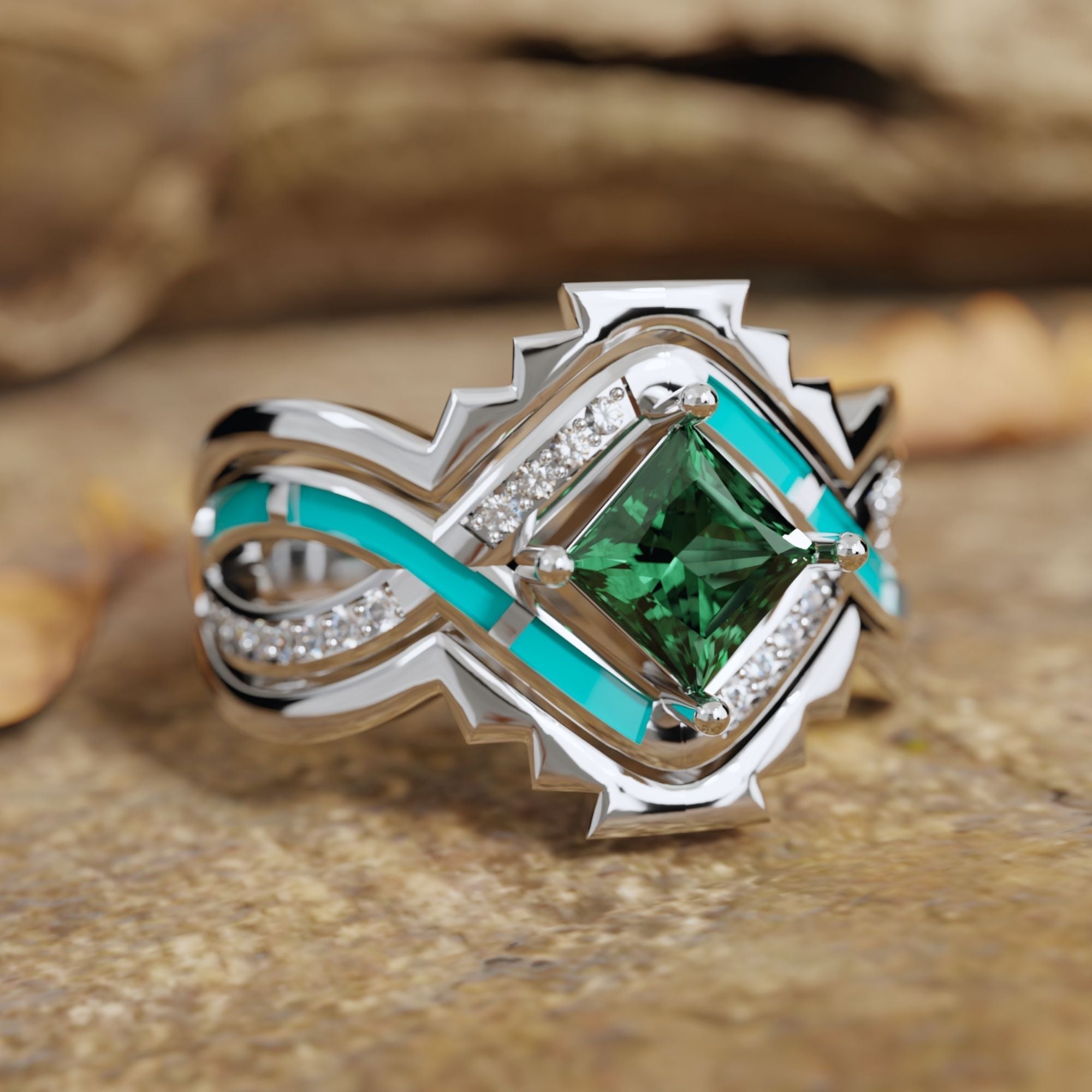 Cascading Ridges Ring - Emerald - Serene Western