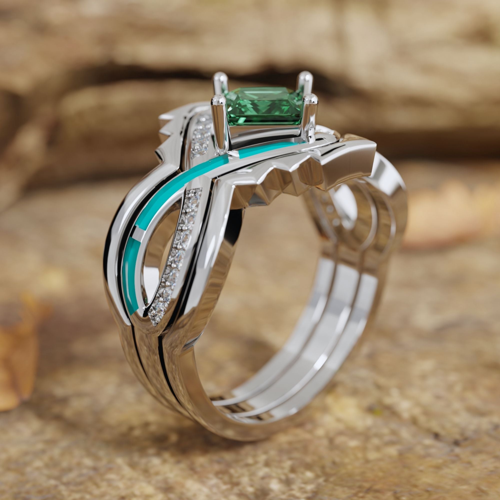 Cascading Ridges Ring - Emerald - Serene Western