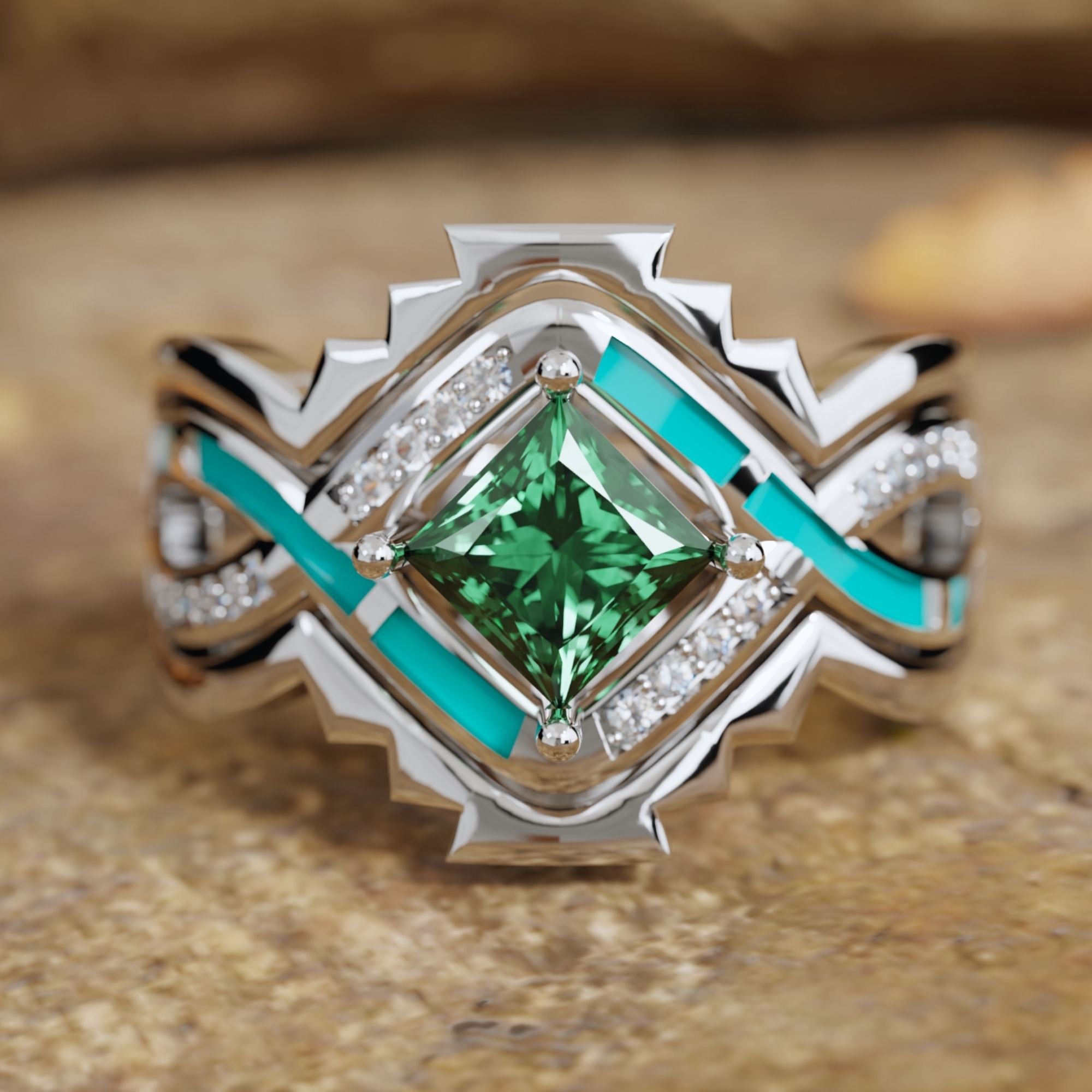 Cascading Ridges Ring - Emerald - Serene Western