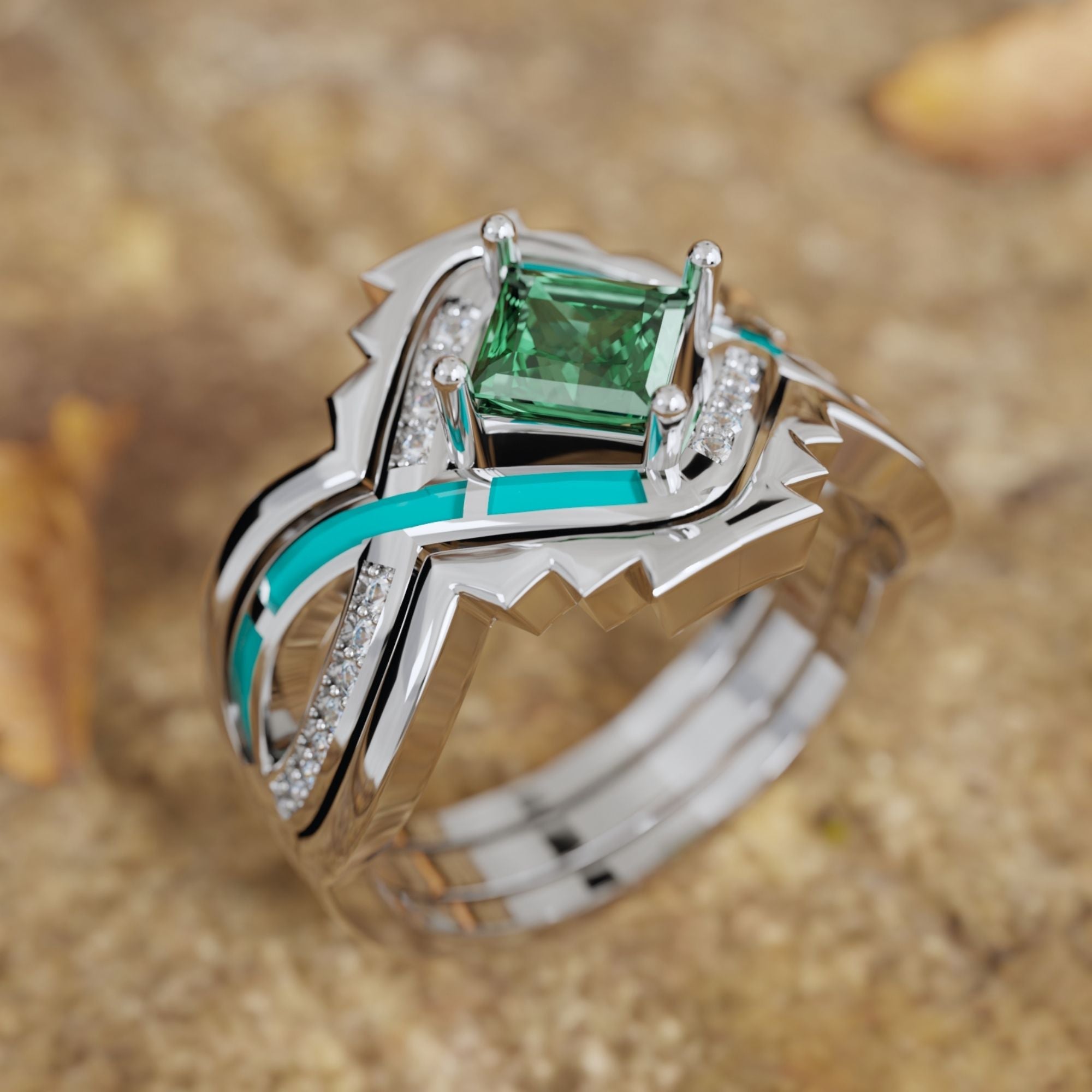 Cascading Ridges Ring - Emerald - Serene Western