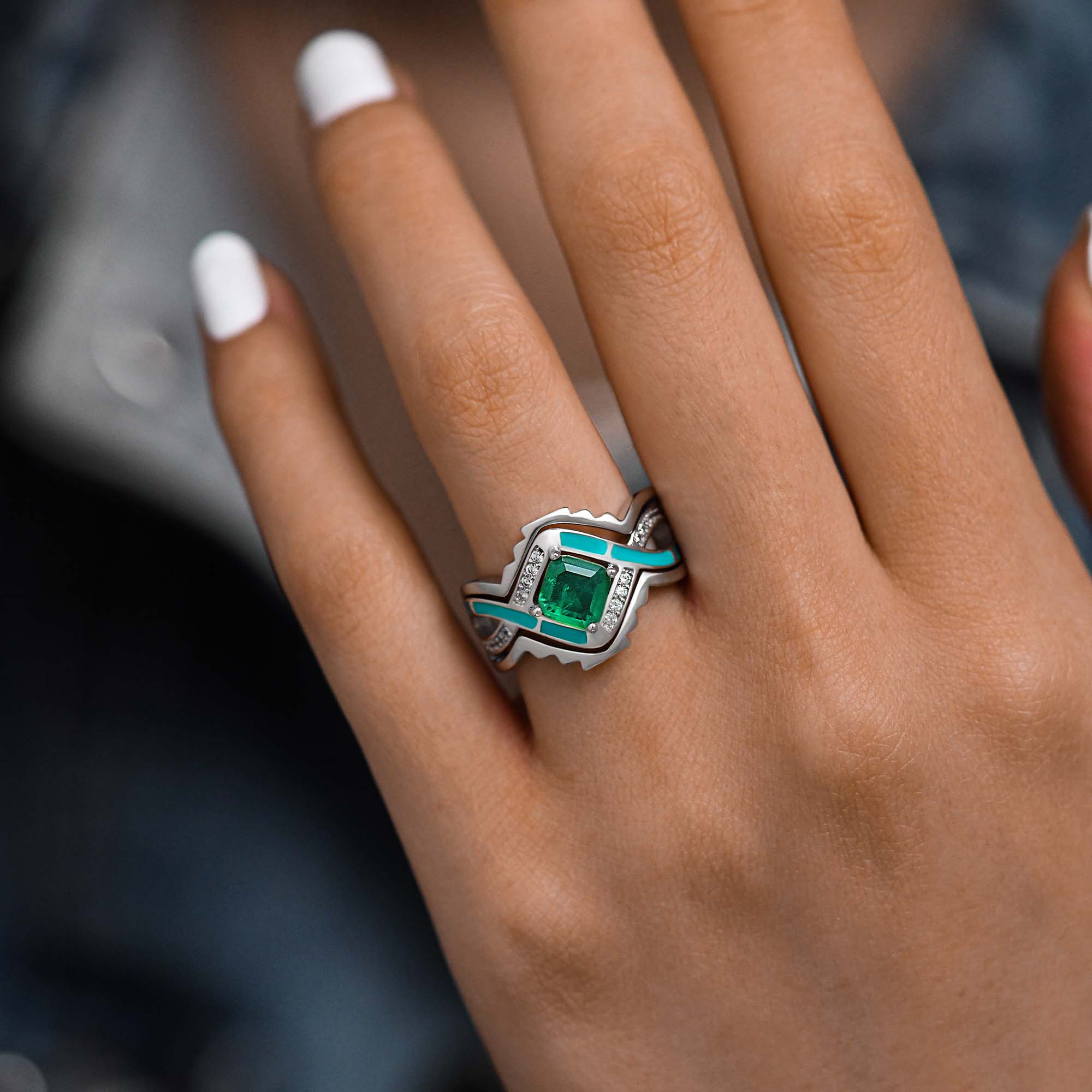 Cascading Ridges Ring - Emerald - Serene Western