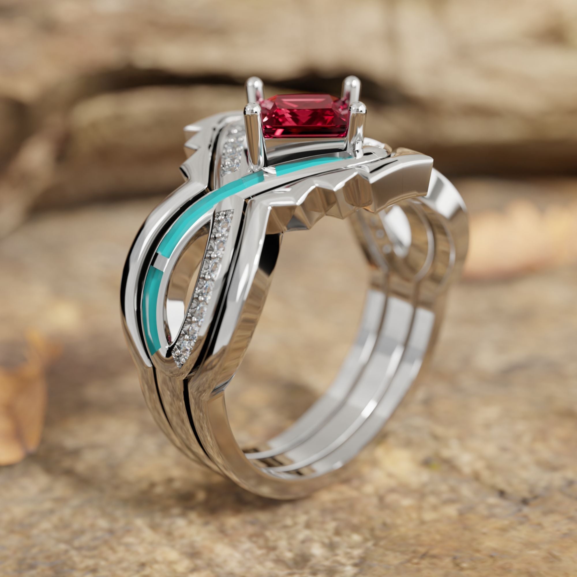 Cascading Ridges Ring - Ruby - Serene Western