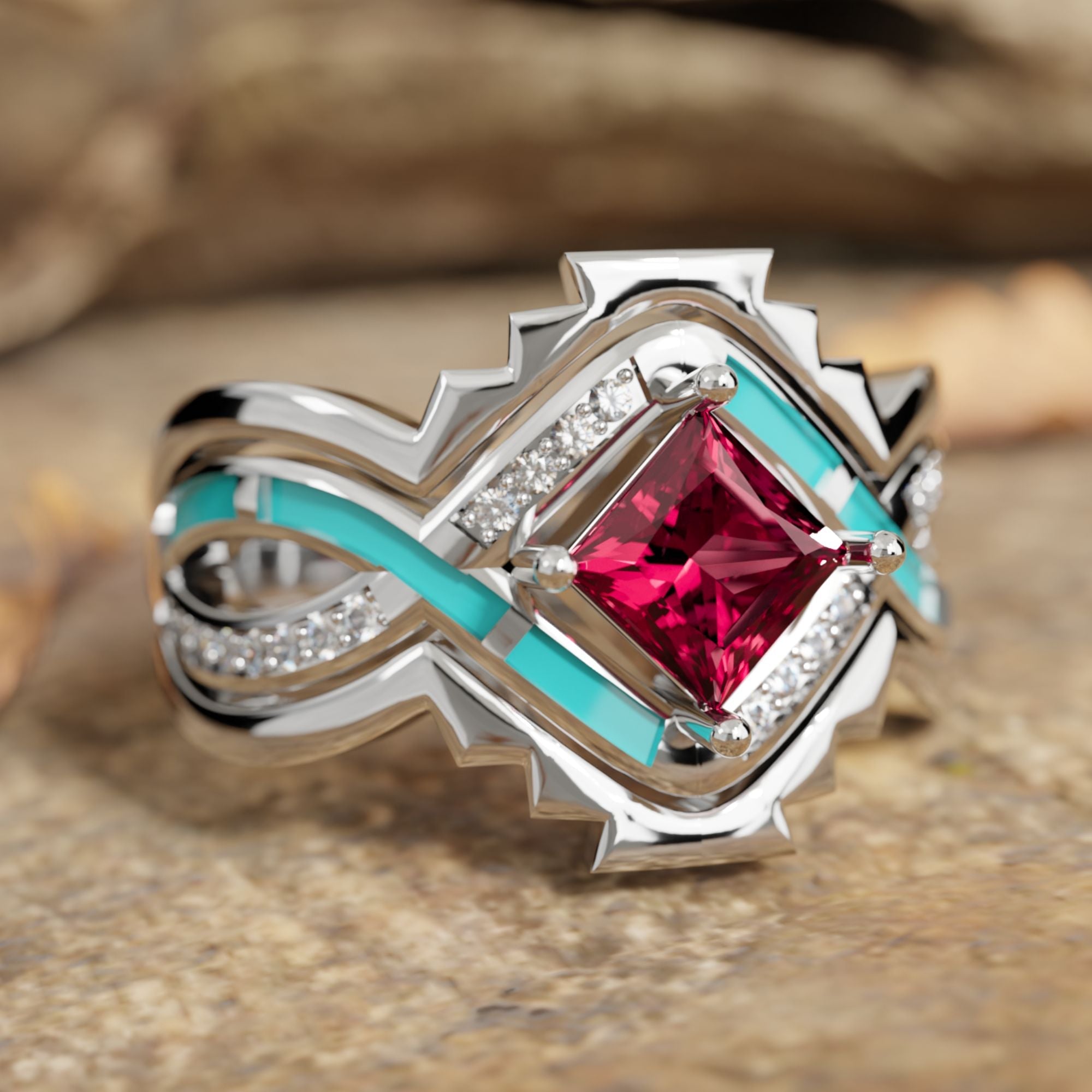 Cascading Ridges Ring - Ruby - Serene Western