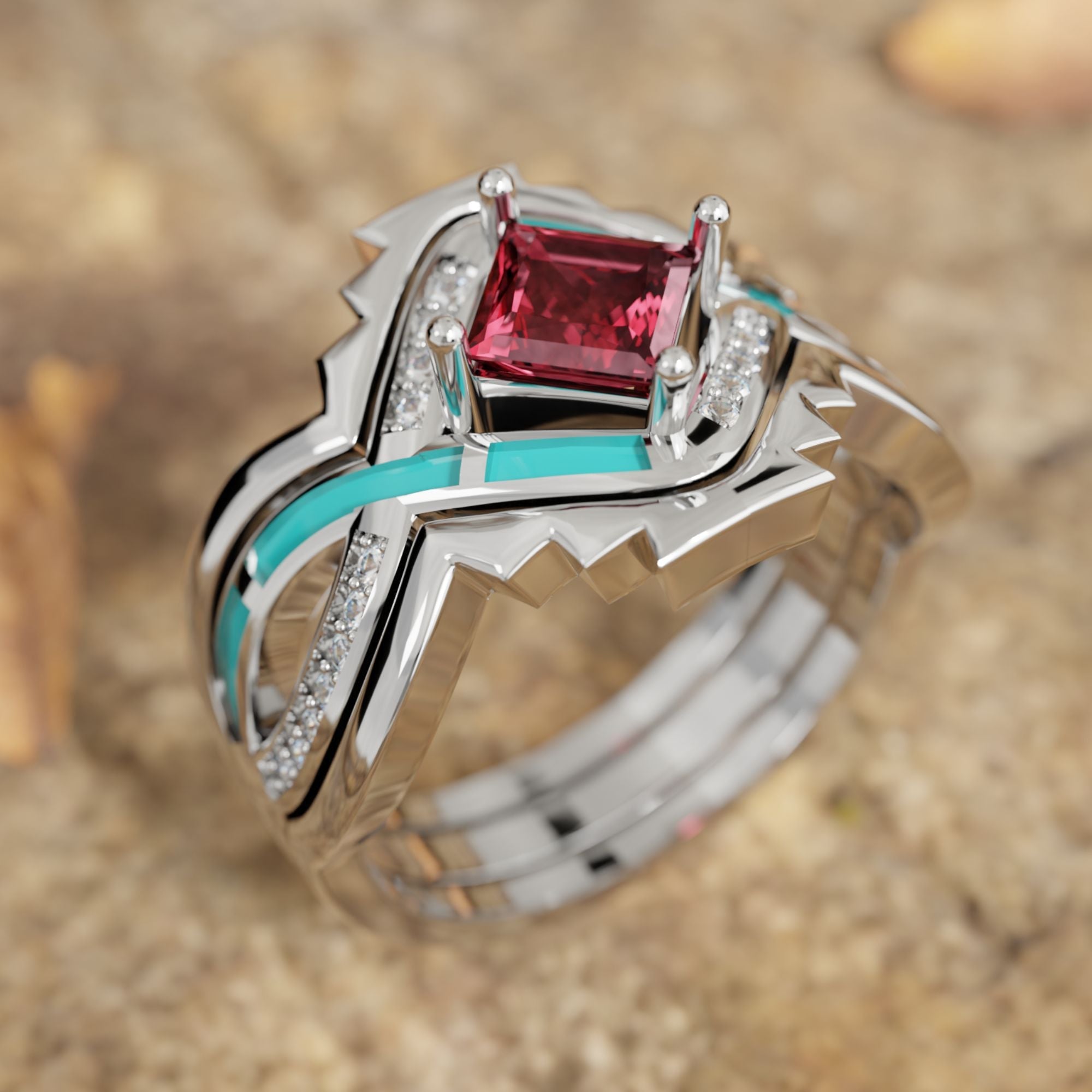 Cascading Ridges Ring - Ruby - Serene Western