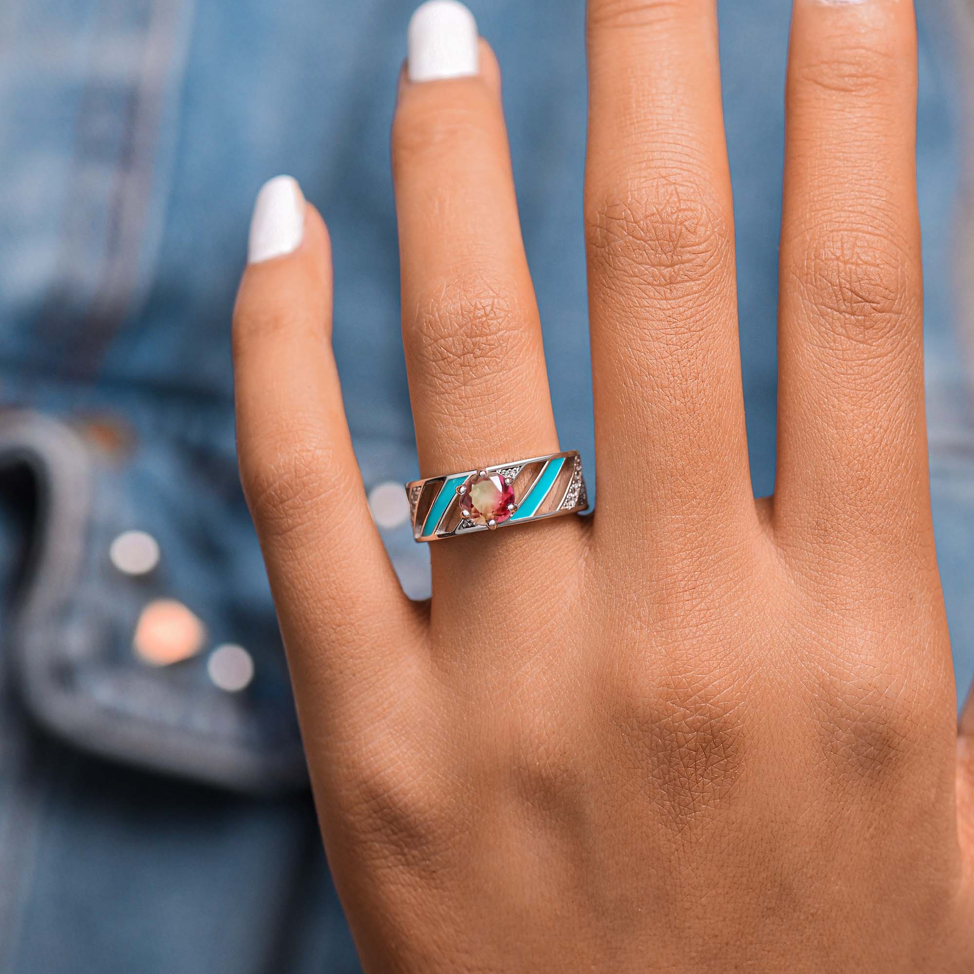 Round Tourmaline Turquoise Sterling Silver Western Engagement Ring