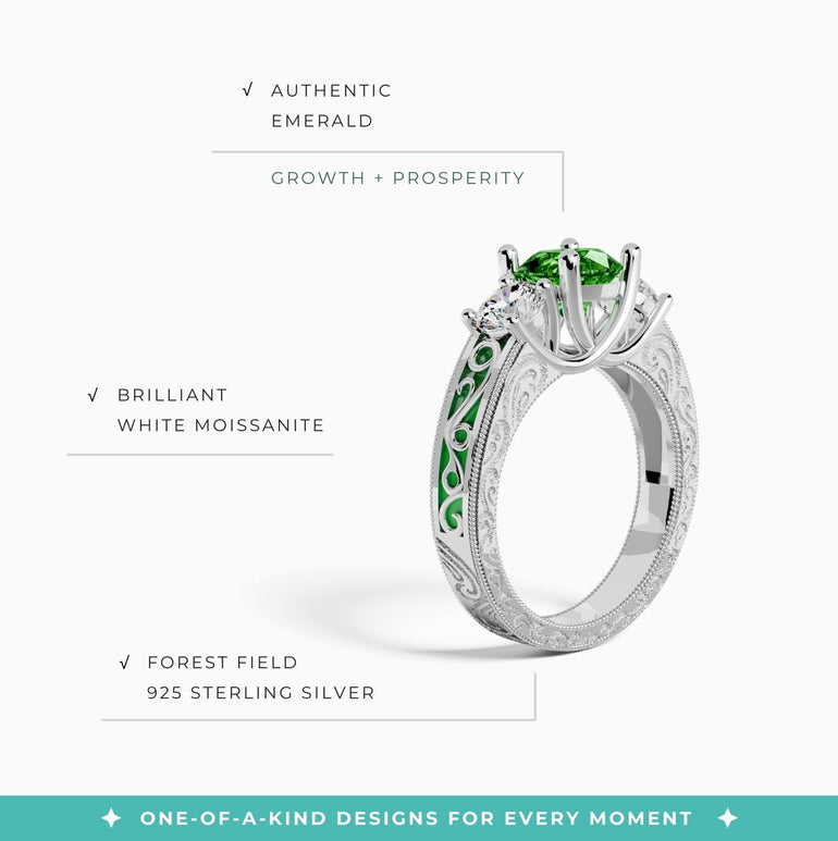 Century Romance Ring - Emerald - Serene Western