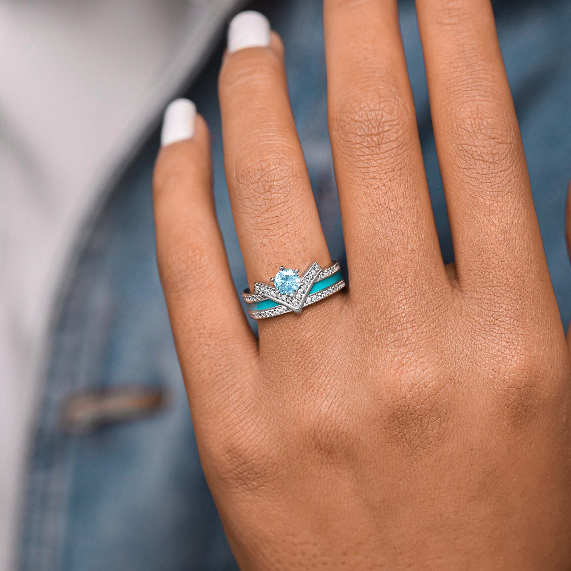 Crowned Noble Ring - Aquamarine - Serene Western