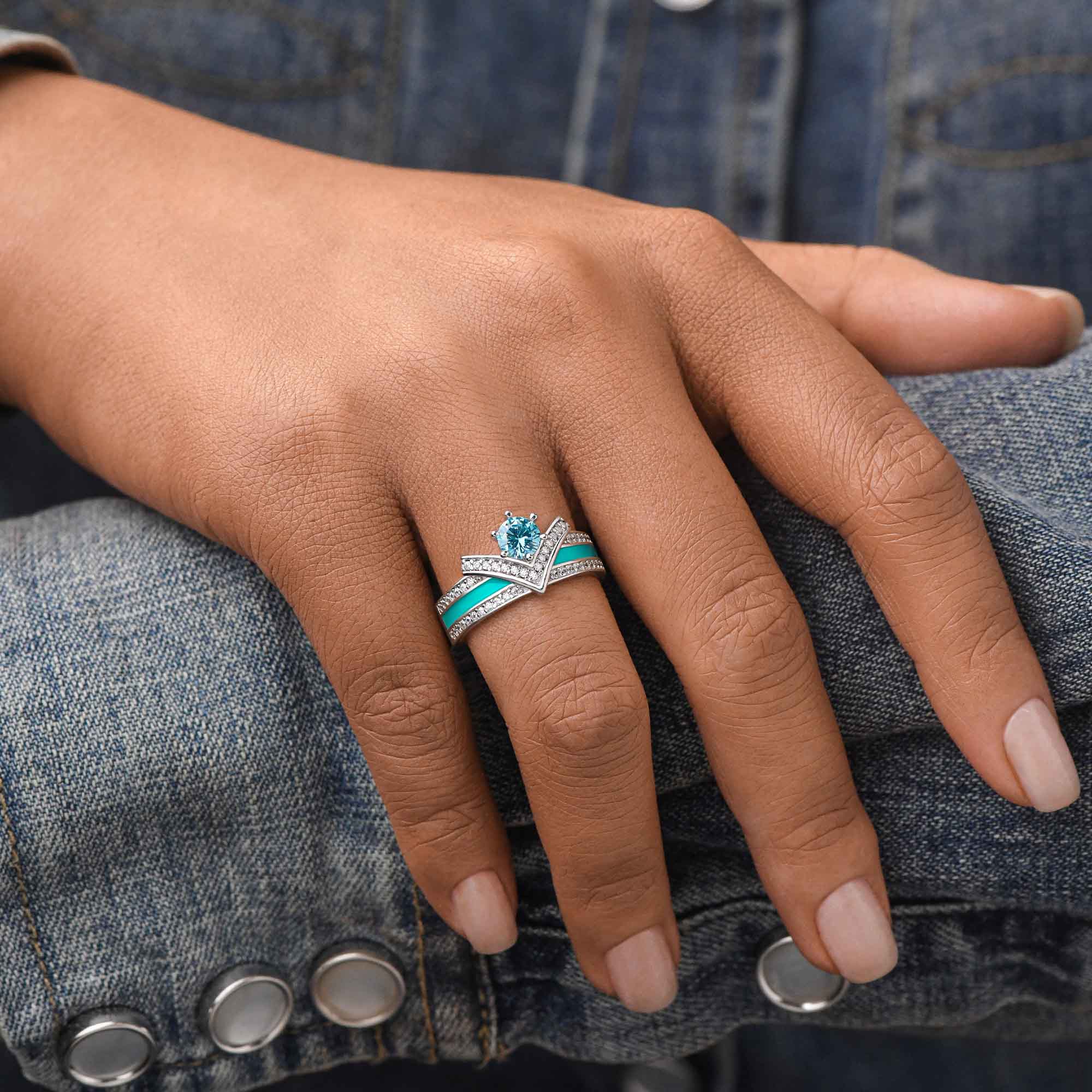 Crowned Noble Ring - Aquamarine - Serene Western