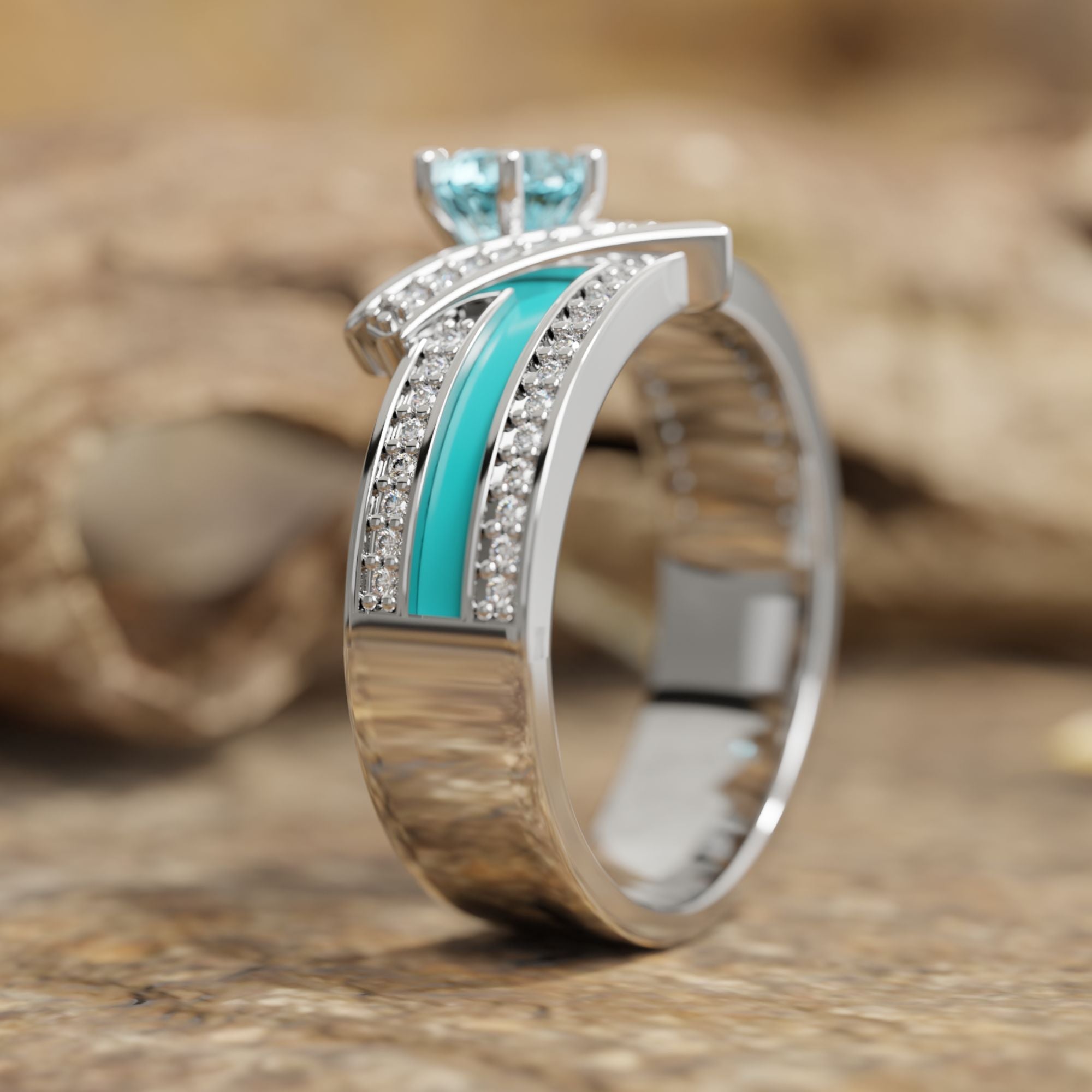 Crowned Noble Ring - Aquamarine - Serene Western