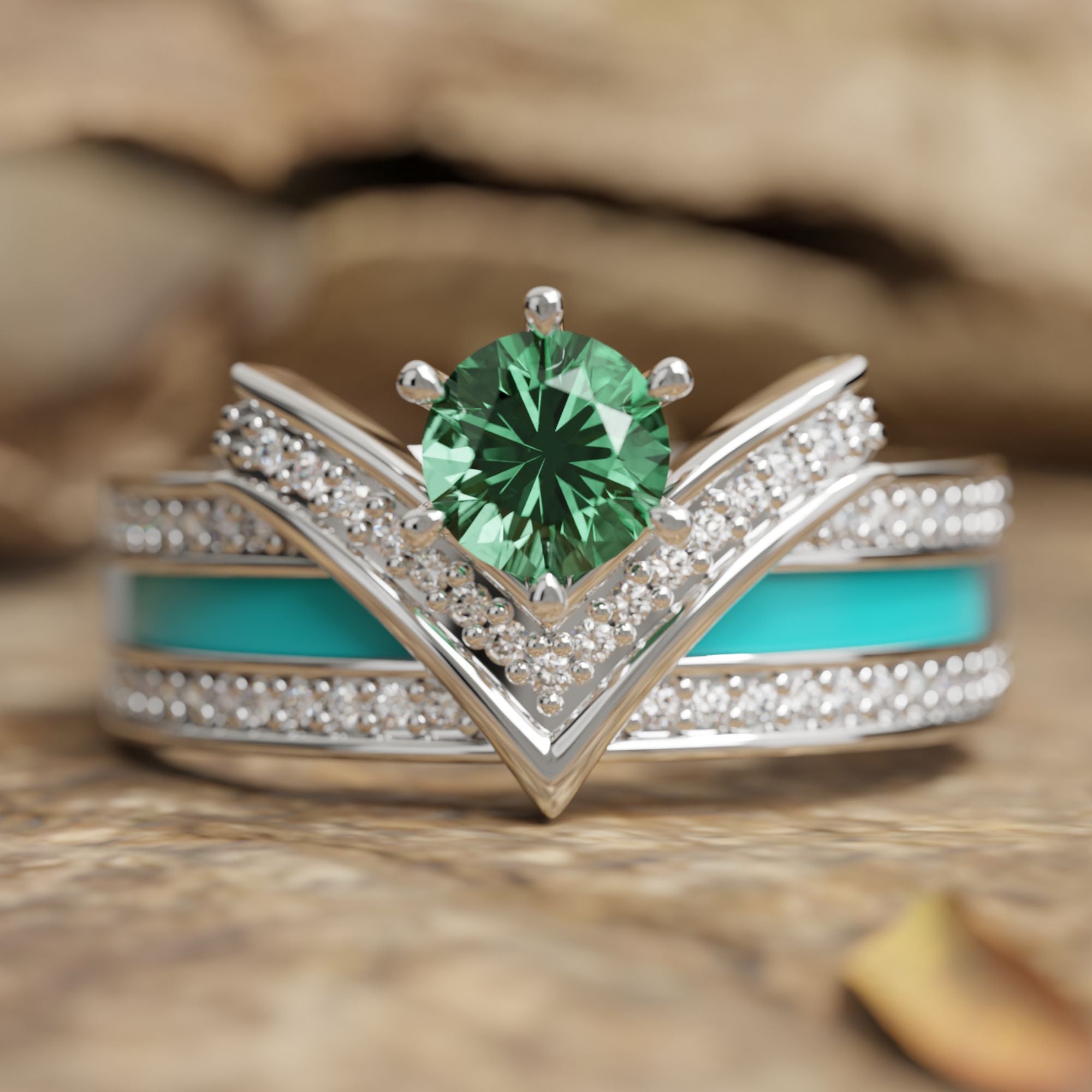 Crowned Noble Ring - Emerald - Serene Western