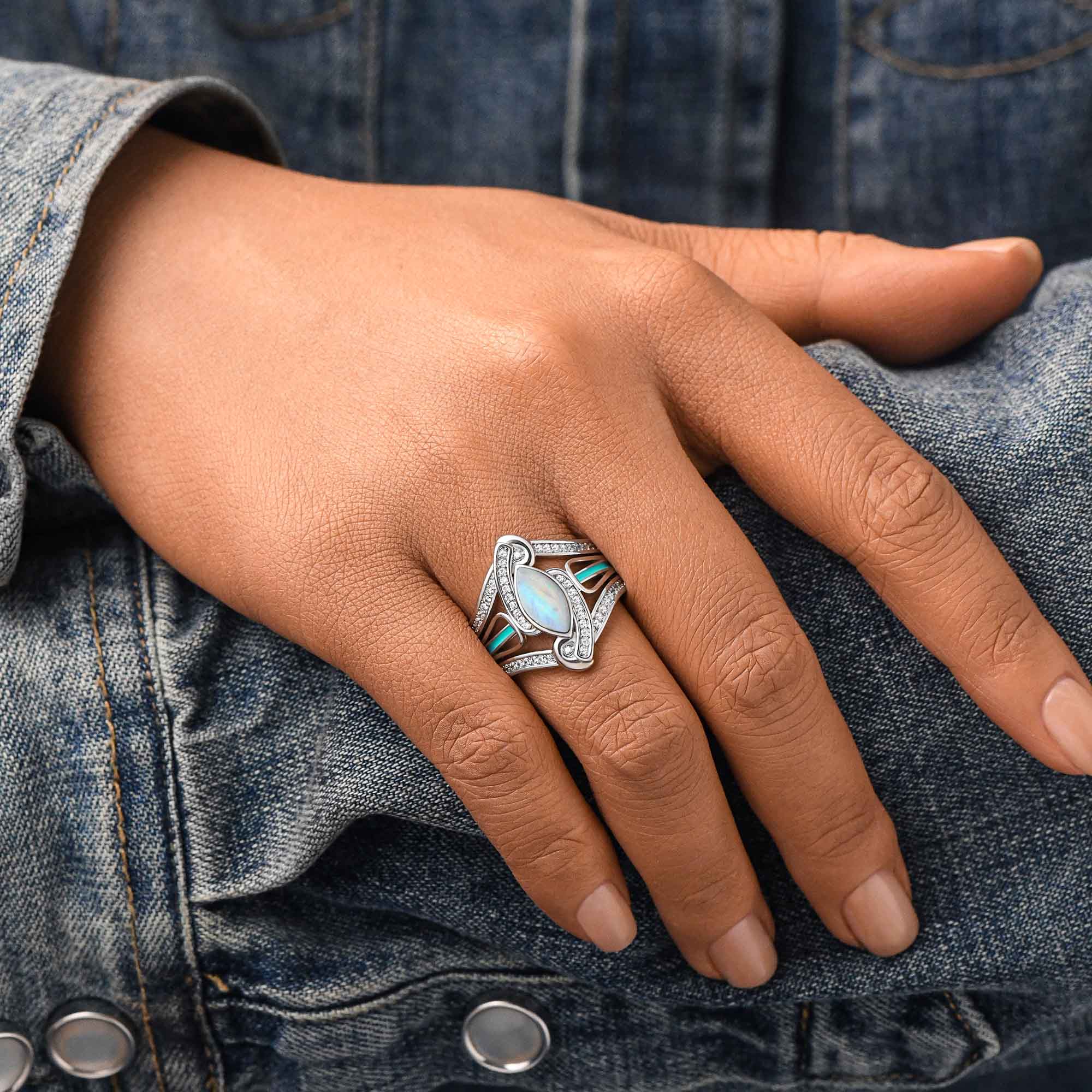 Cyclone Boomerang Ring - Moonstone - Serene Western