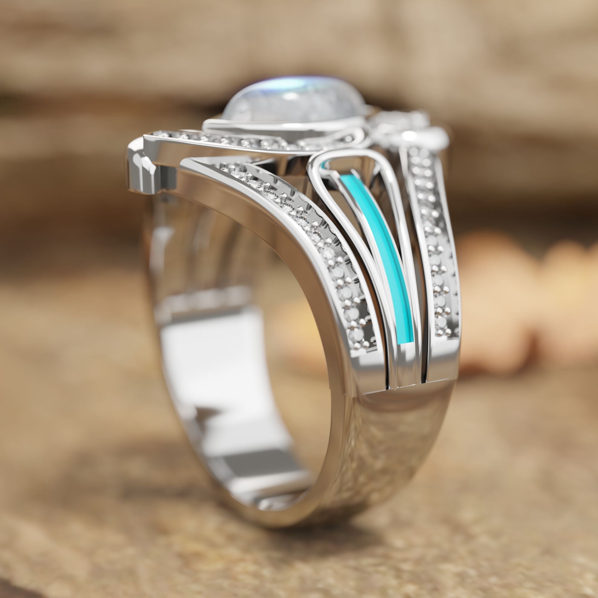 Cyclone Boomerang Ring - Moonstone - Serene Western