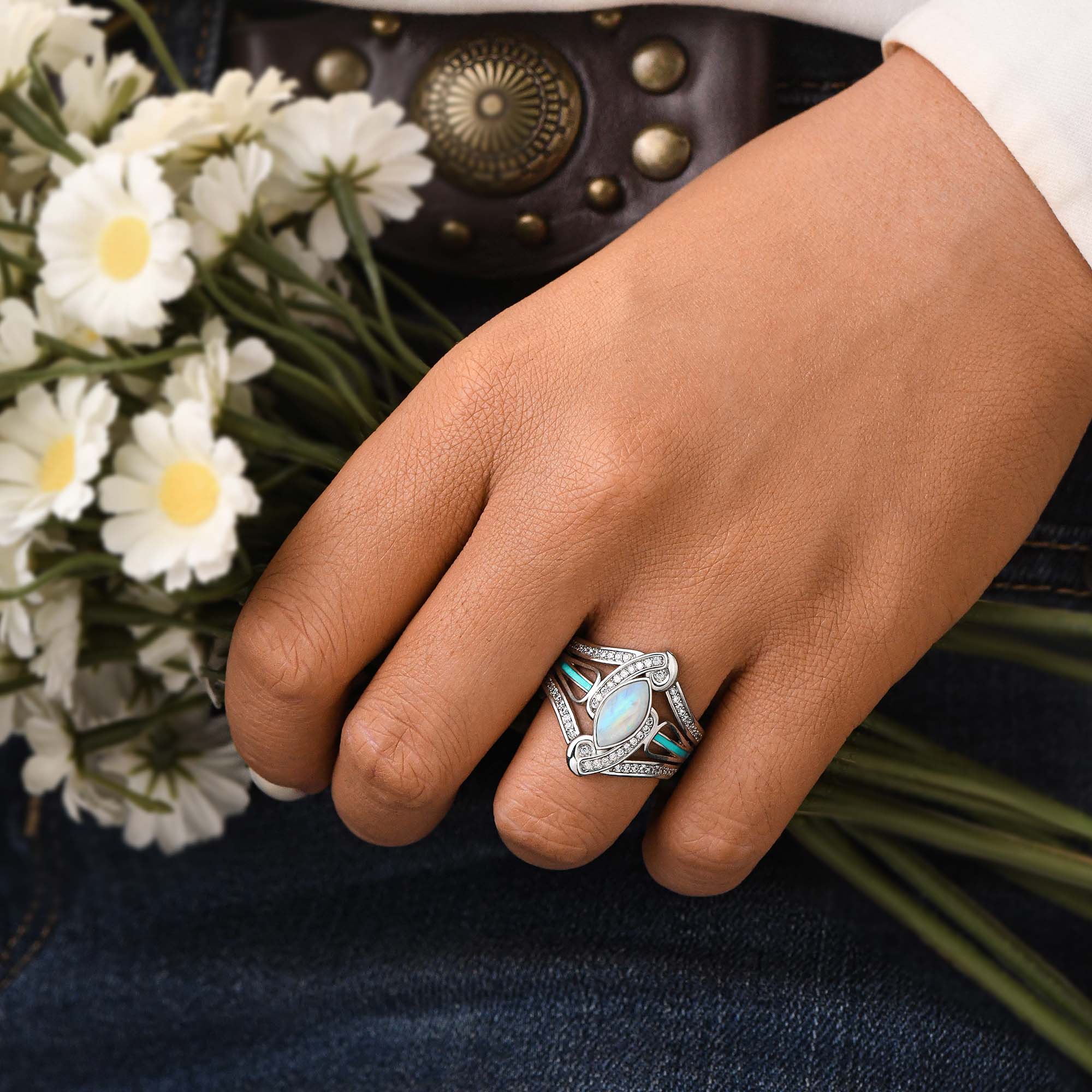 Cyclone Boomerang Ring - Moonstone - Serene Western