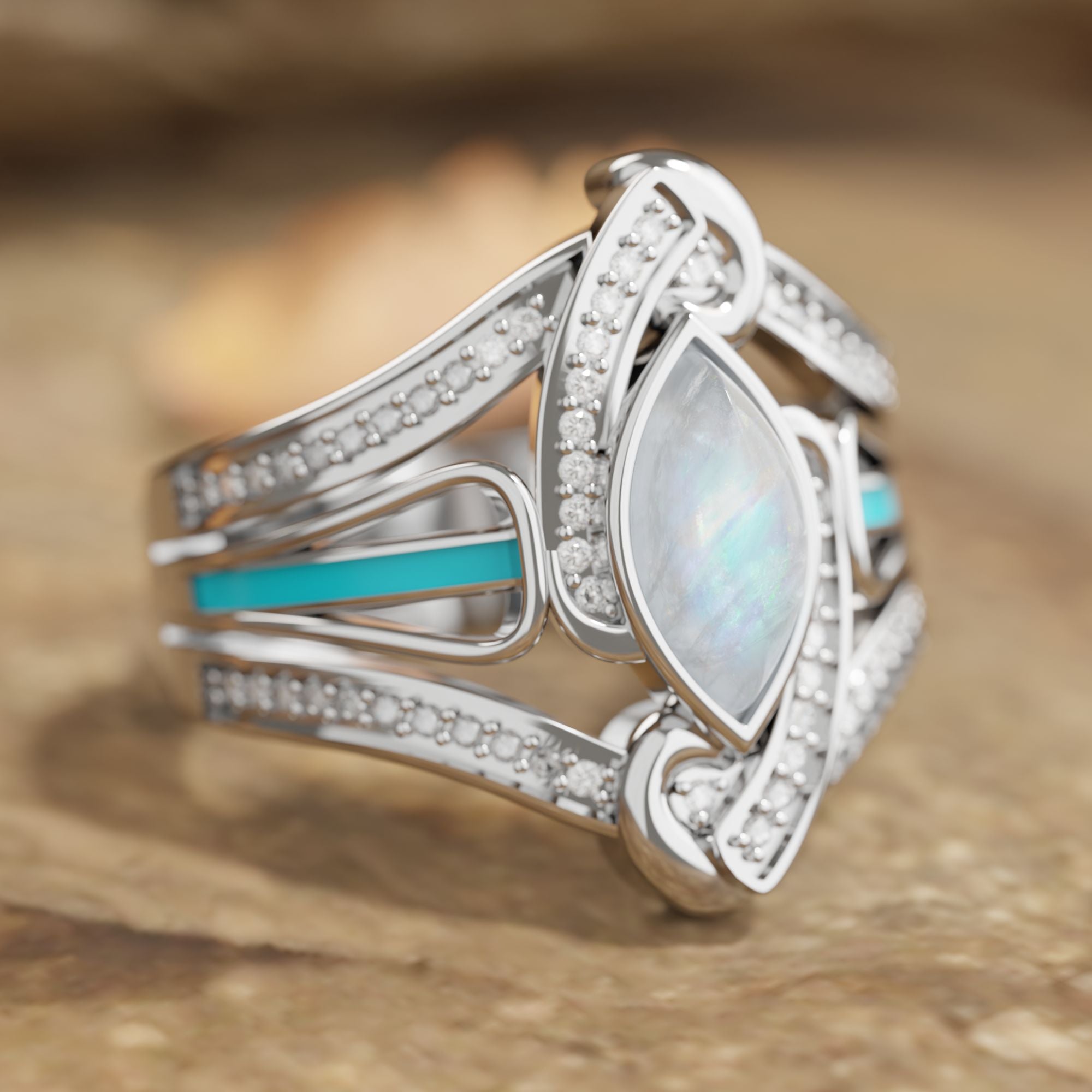 Cyclone Boomerang Ring - Moonstone - Serene Western