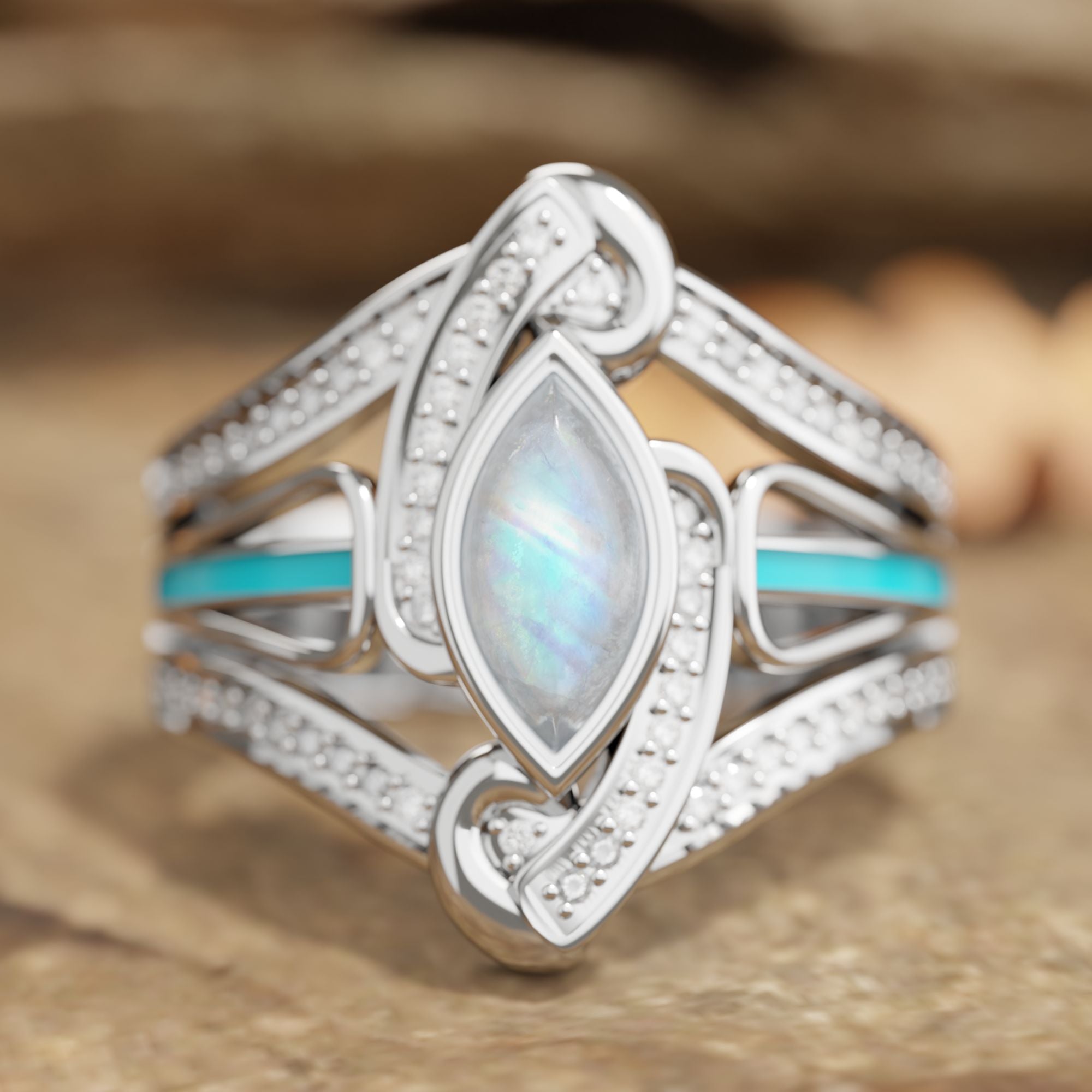 Cyclone Boomerang Ring - Moonstone - Serene Western