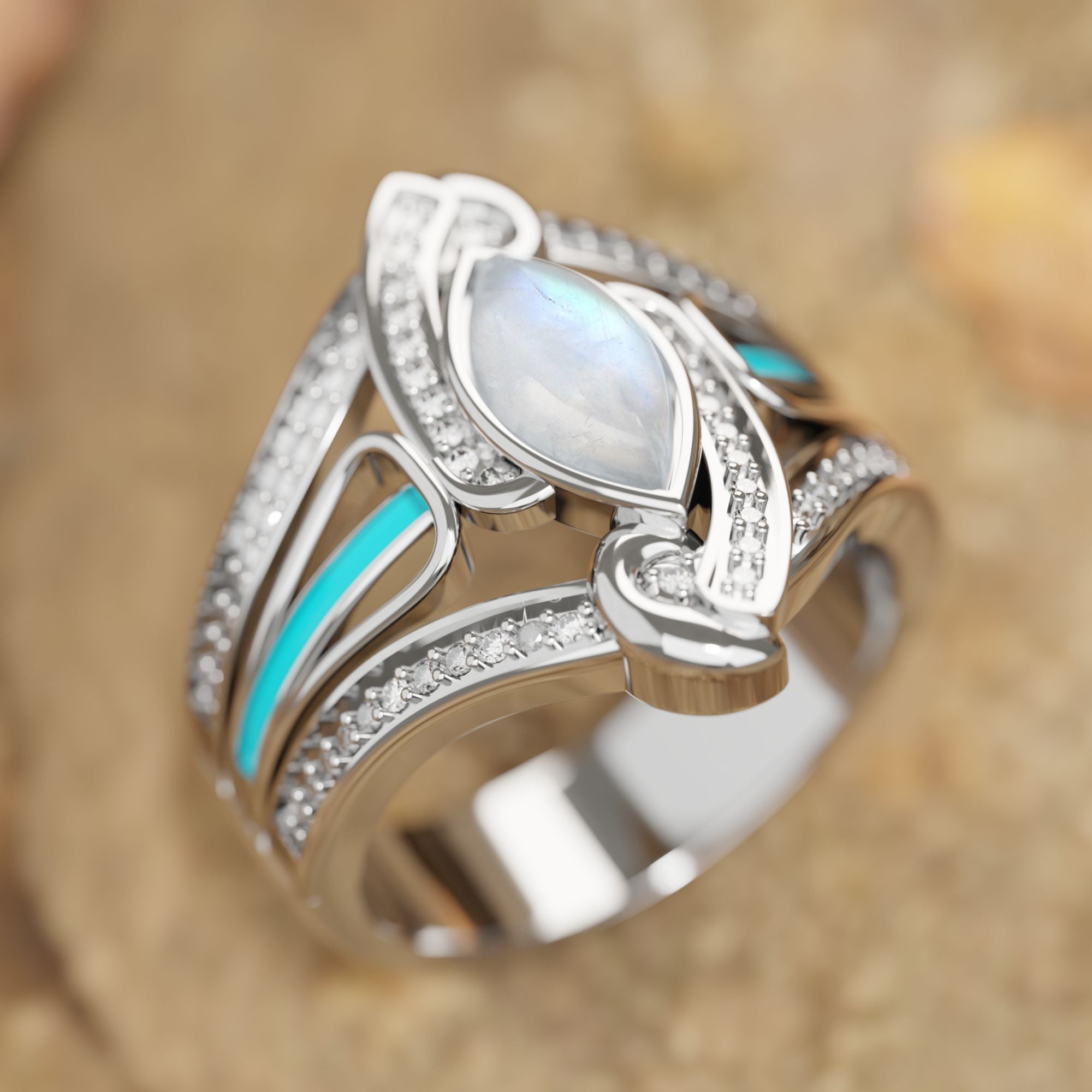 Cyclone Boomerang Ring - Moonstone - Serene Western