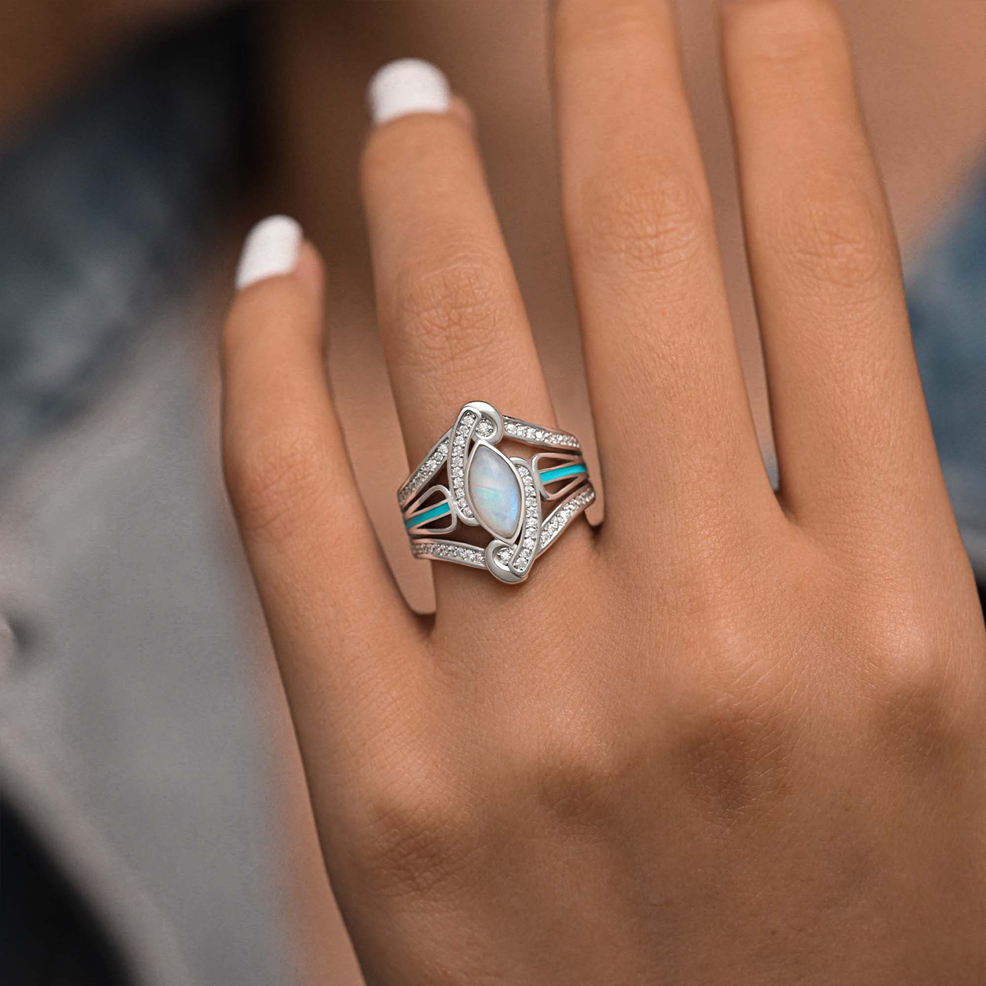 Cyclone Boomerang Ring - Moonstone - Serene Western