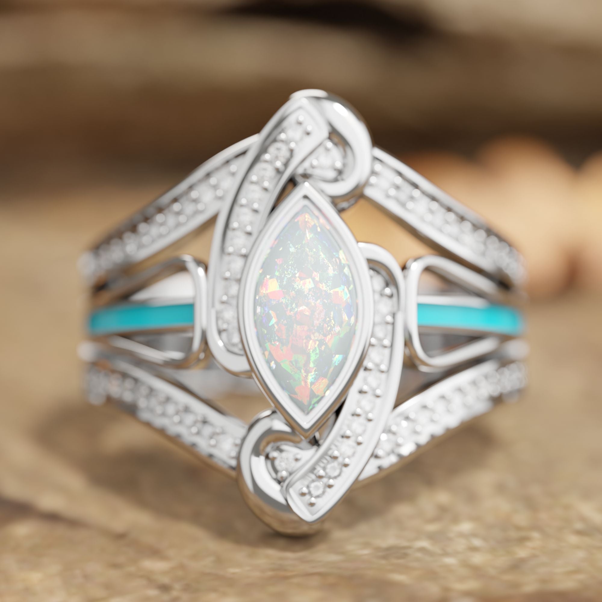 Cyclone Boomerang Ring - Opal - Serene Western