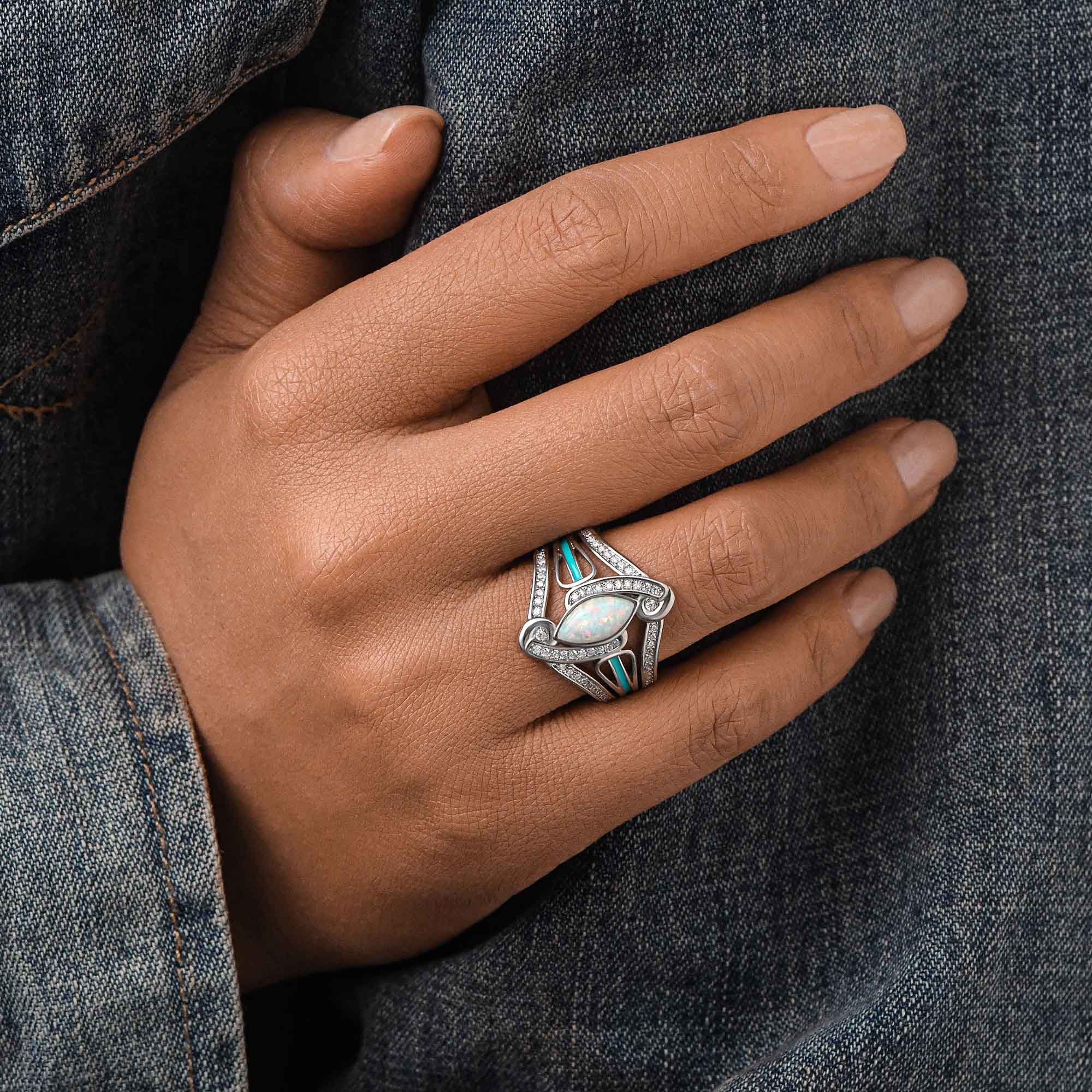 Cyclone Boomerang Ring - Opal - Serene Western