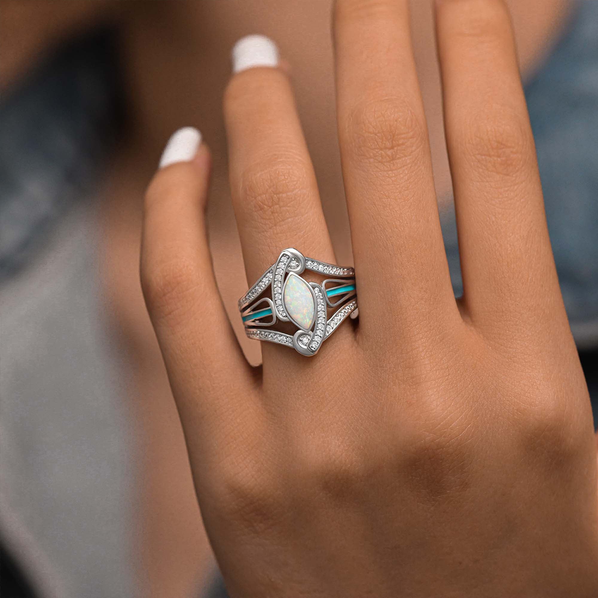 Cyclone Boomerang Ring - Opal - Serene Western