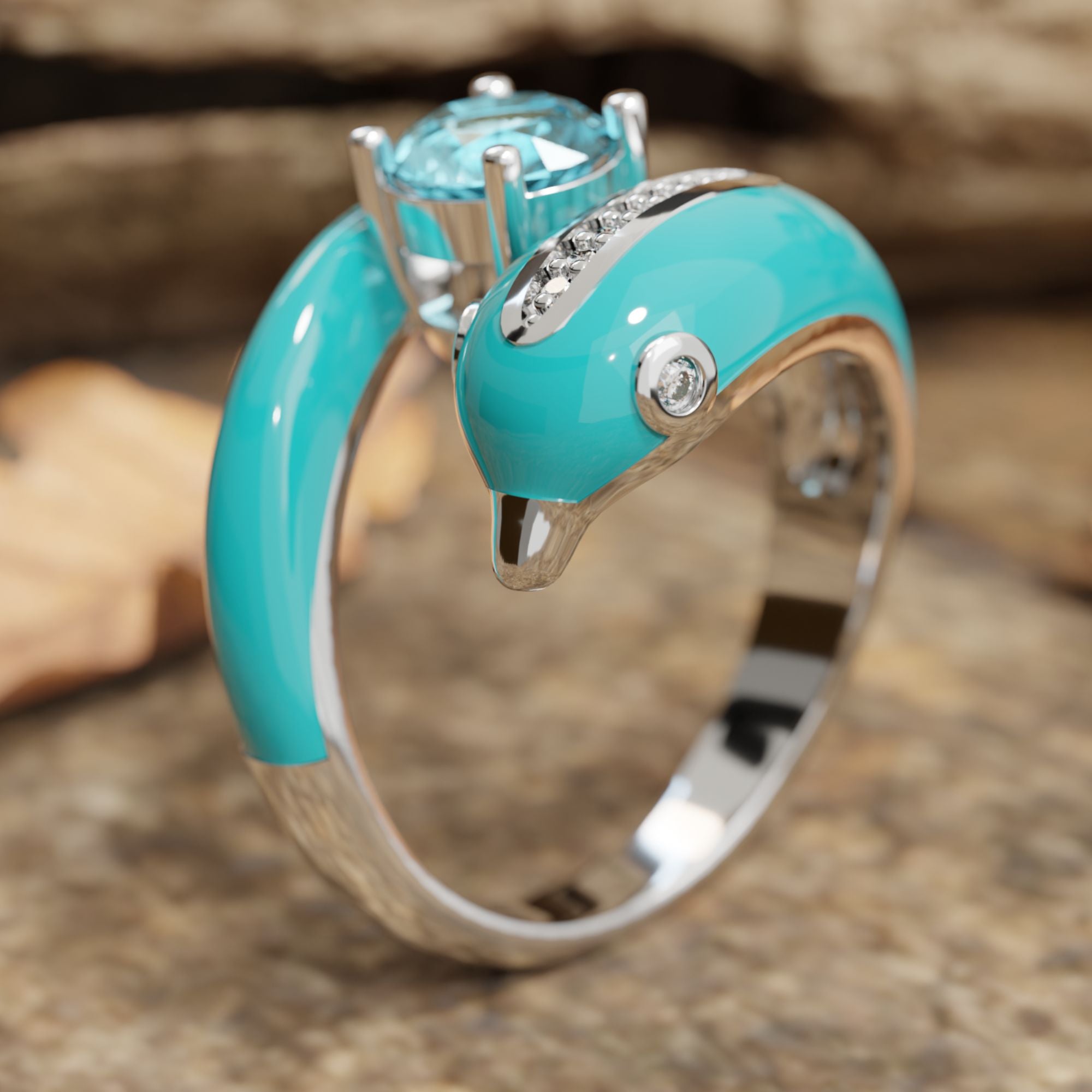 Dolphin's Serenade Ring - Aquamarine - Serene Western