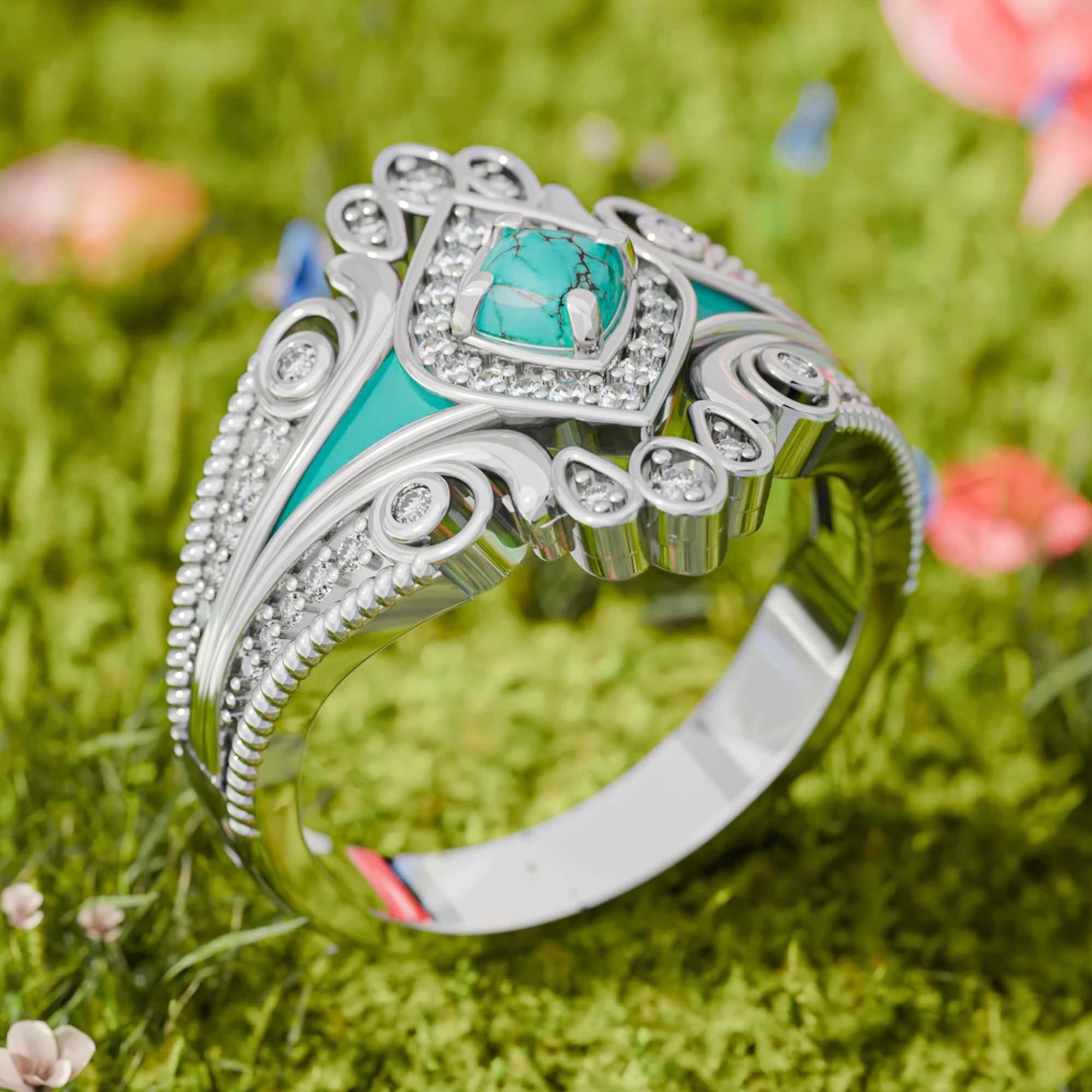 Square Turquoise Sterling Silver Western Vintage Ring