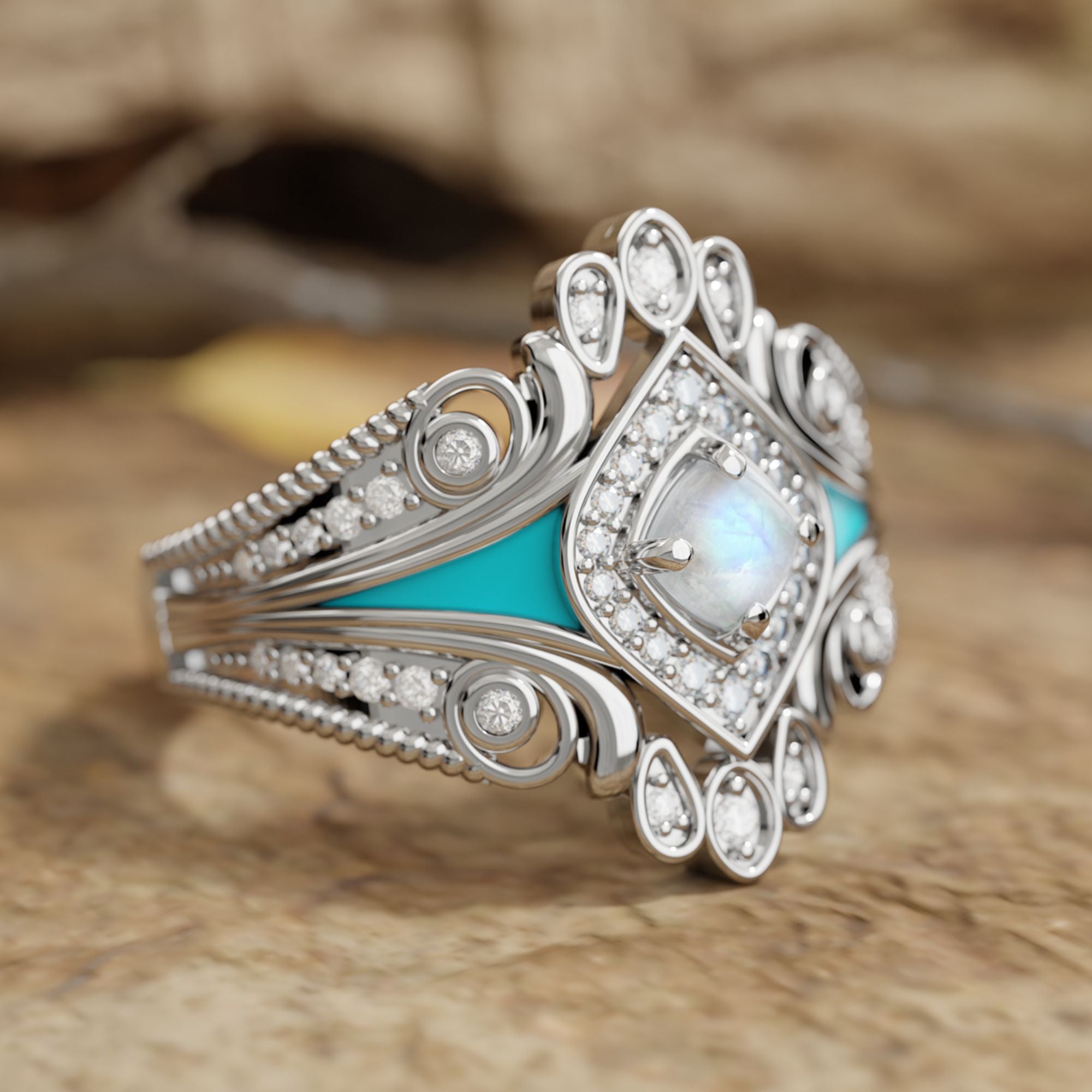 Eagle's Feather Ring - Moonstone - Serene Western