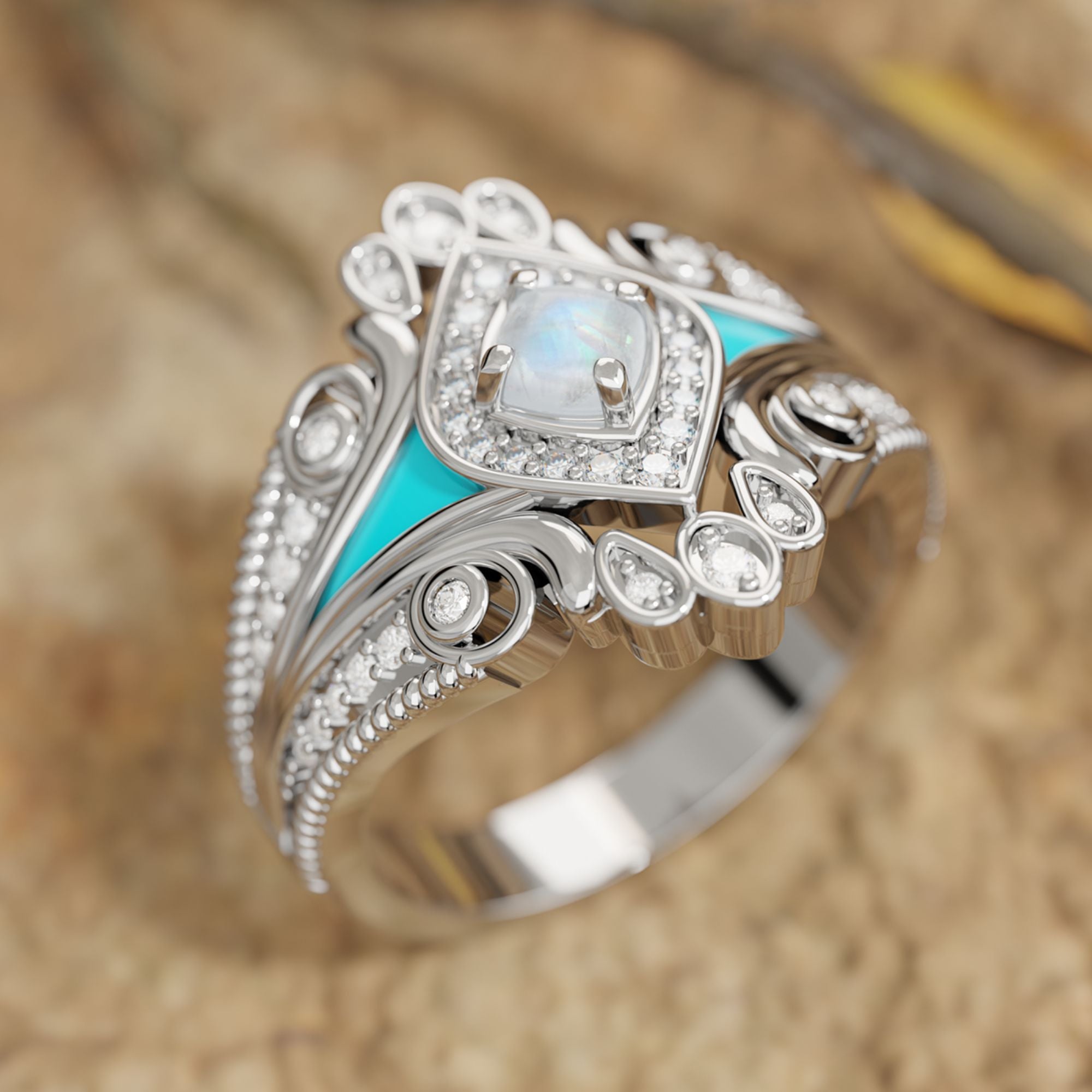 Eagle's Feather Ring - Moonstone - Serene Western